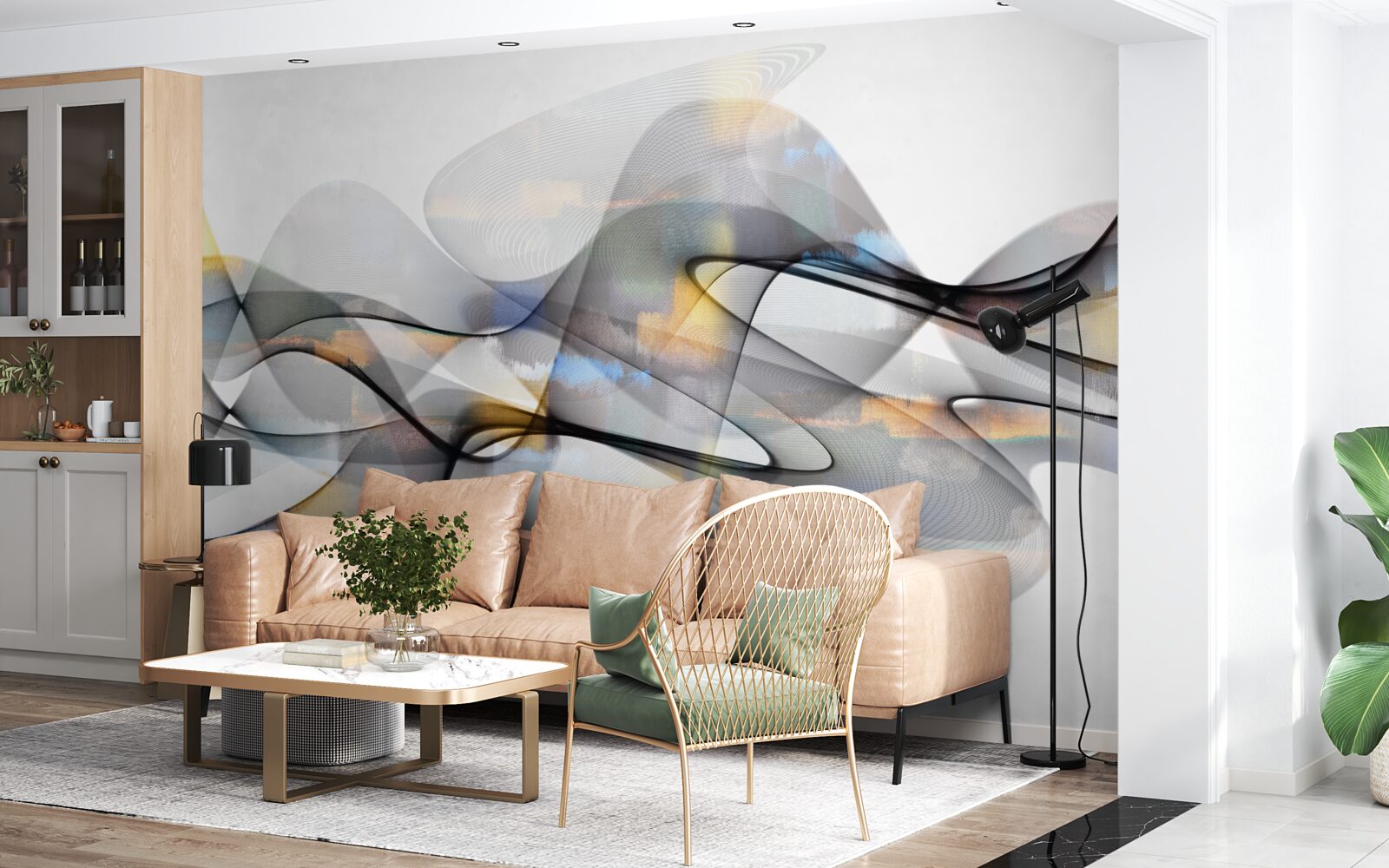 Fototapeta struktura dymu ze złotymi elementami