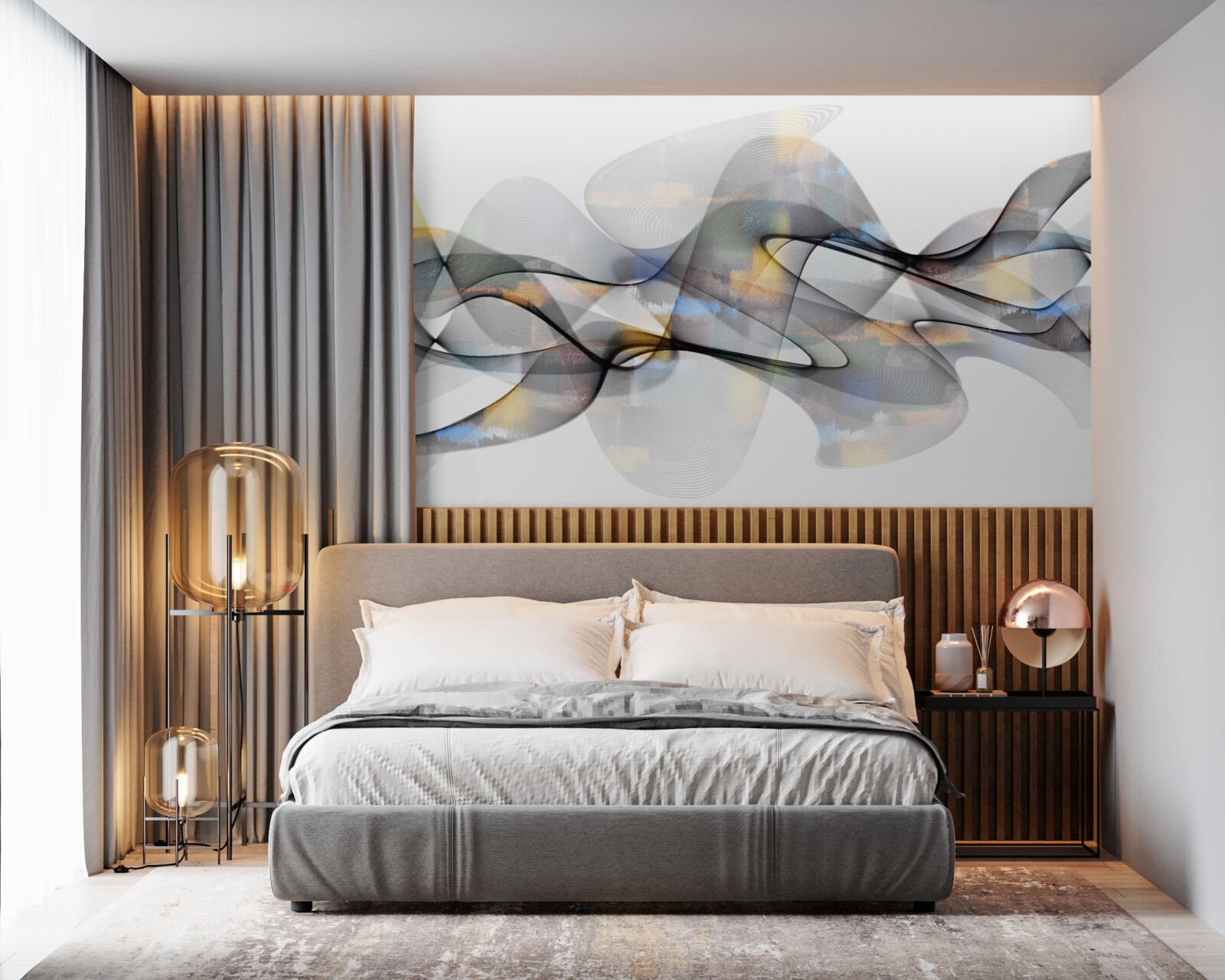 Fototapeta struktura dymu ze złotymi elementami