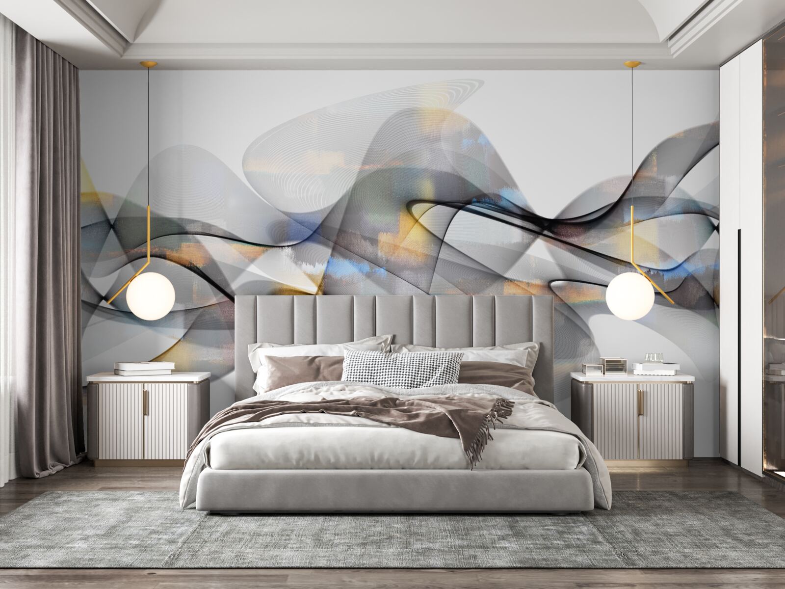 Fototapeta struktura dymu ze złotymi elementami