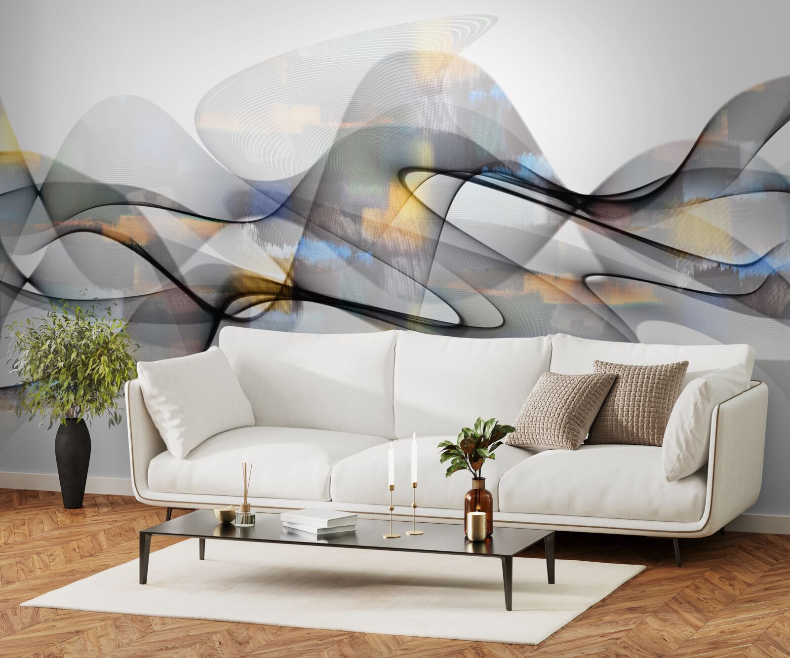 Fototapeta struktura dymu ze złotymi elementami