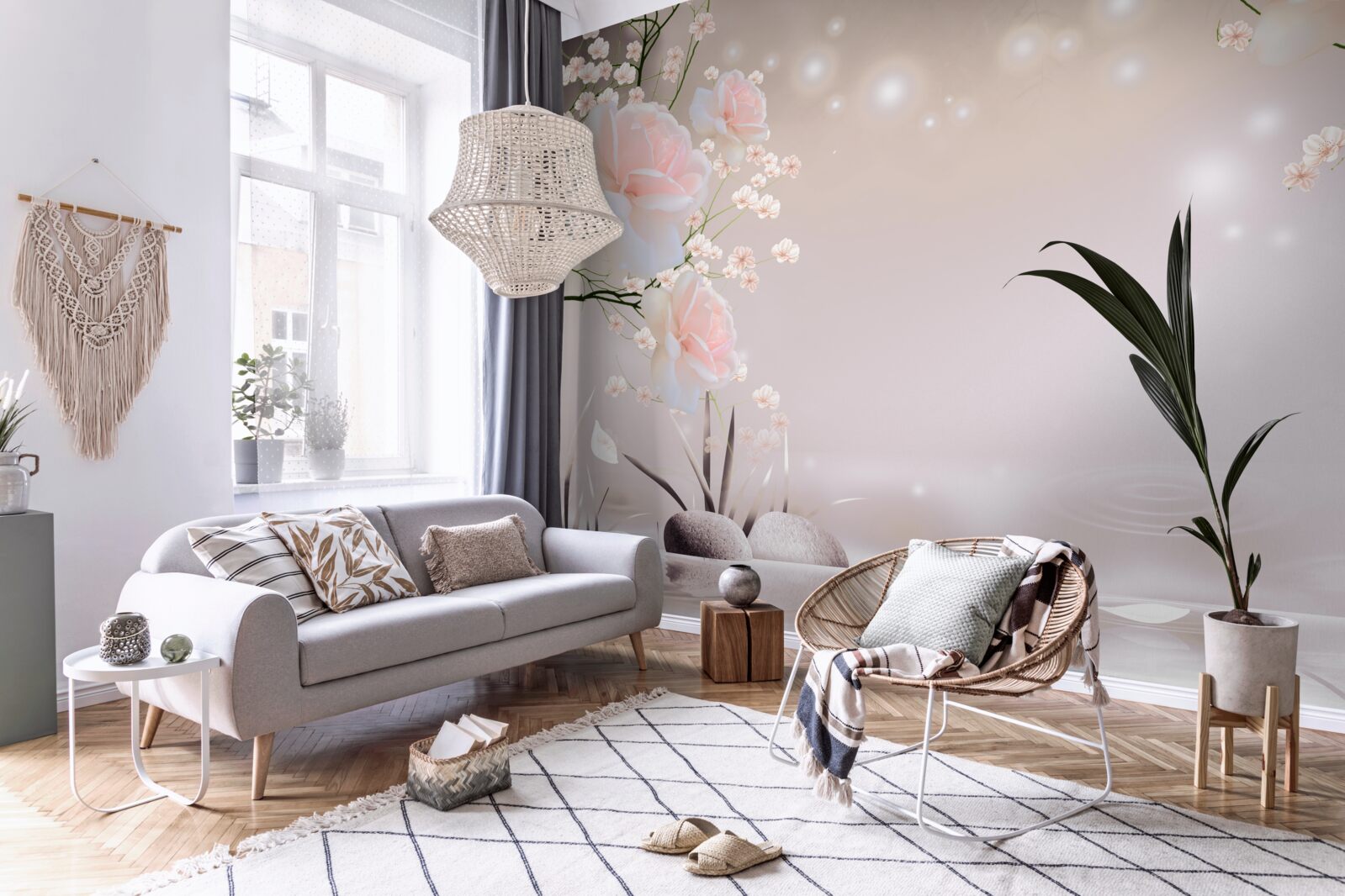 Fototapeta miękka róża w kolorze herbaty na gałęziach