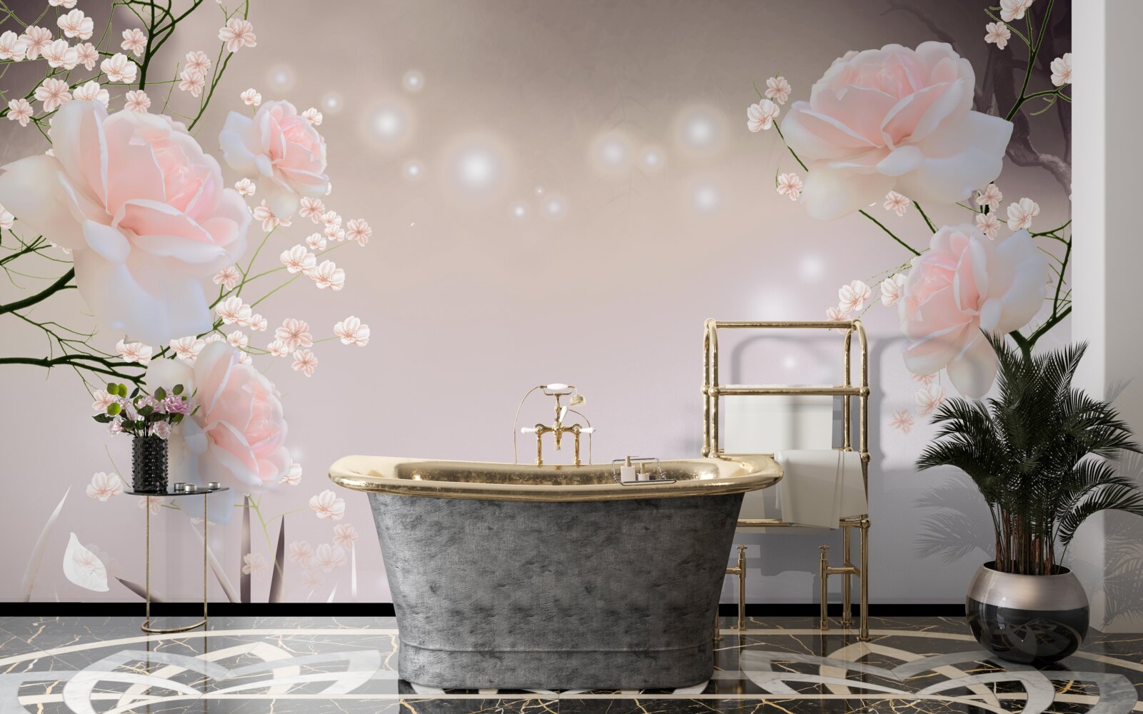 Fototapeta miękka róża w kolorze herbaty na gałęziach