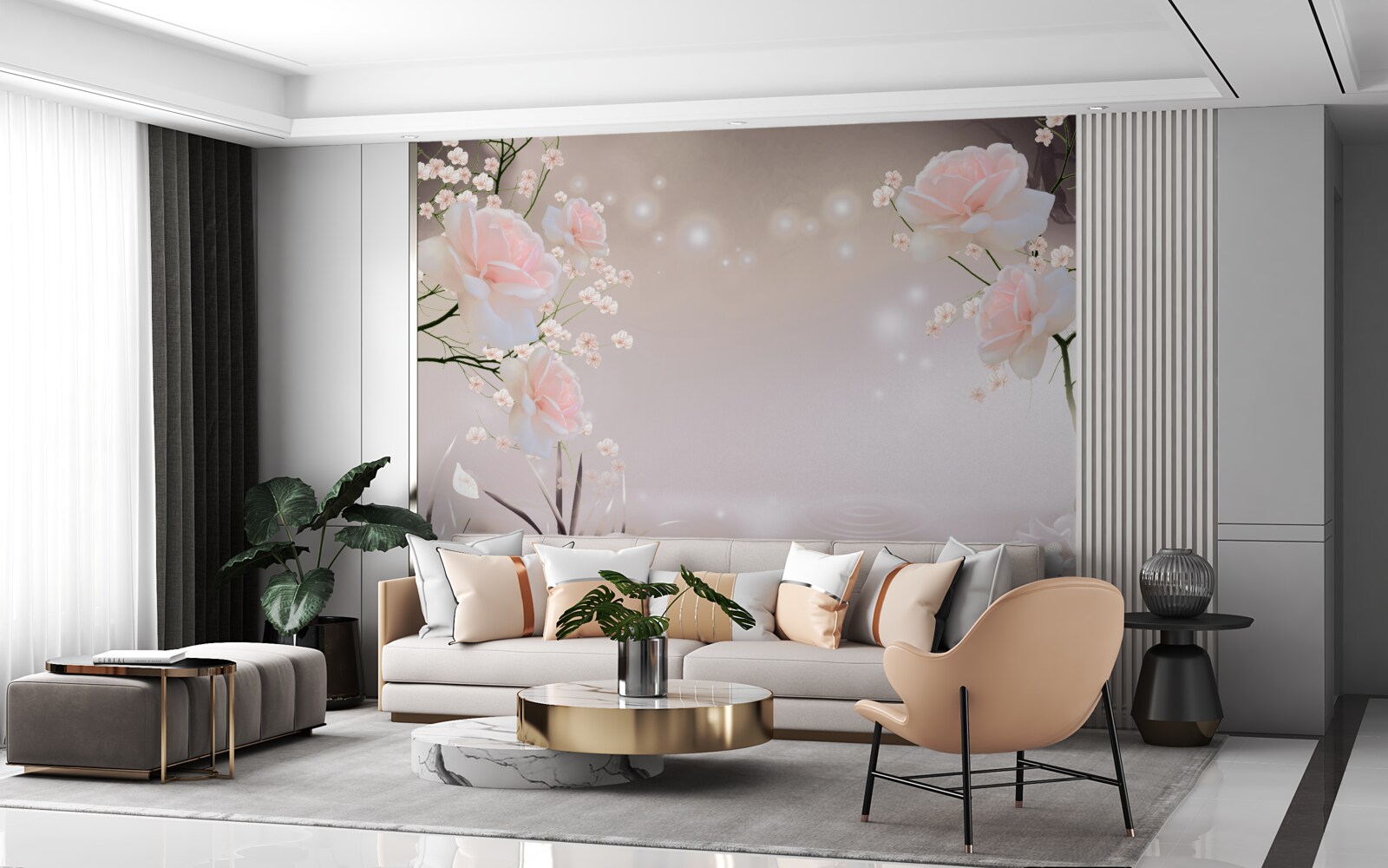 Fototapeta miękka róża w kolorze herbaty na gałęziach