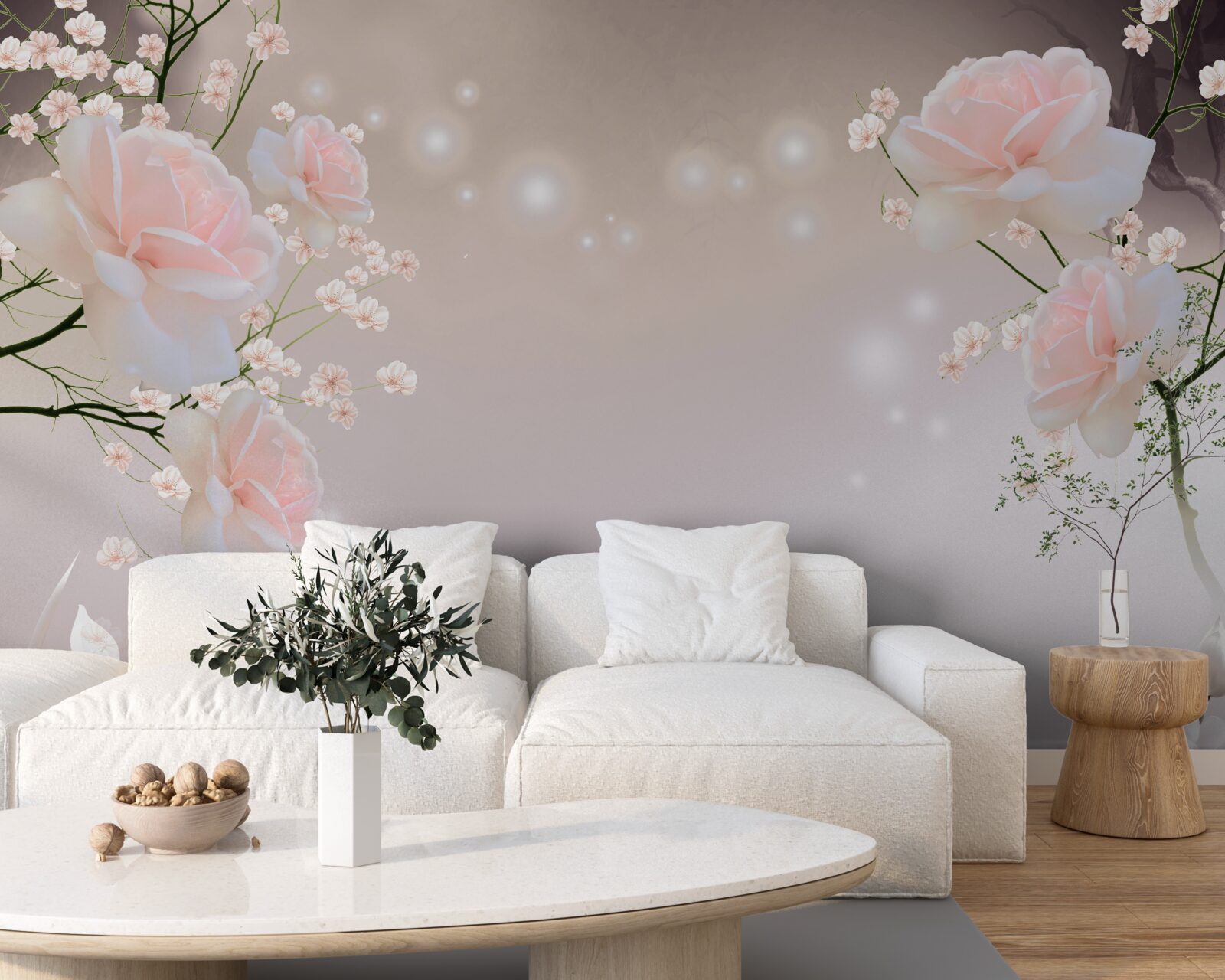 Fototapeta miękka róża w kolorze herbaty na gałęziach