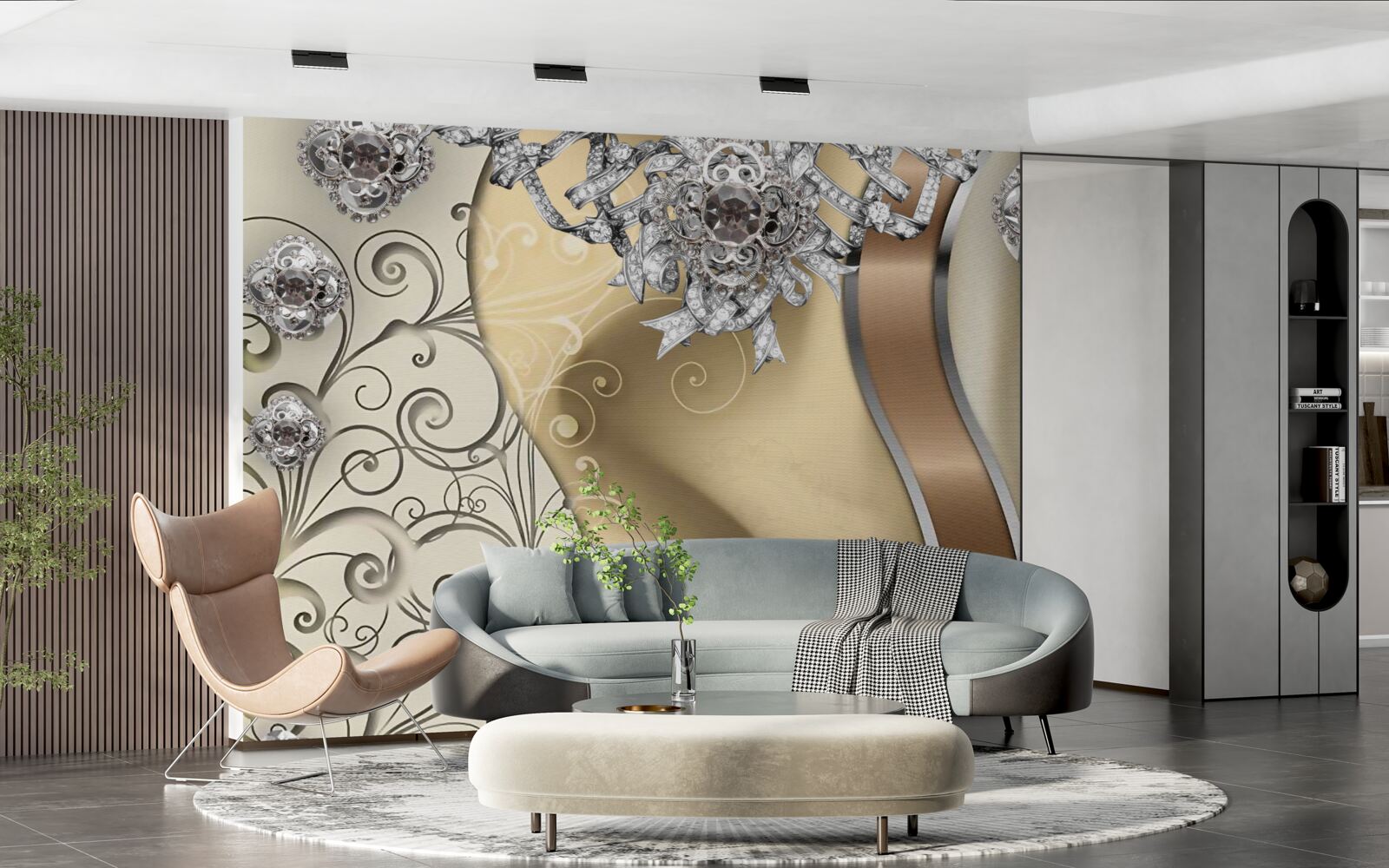 Fototapeta kwiaty wykonane ze srebra na złocie