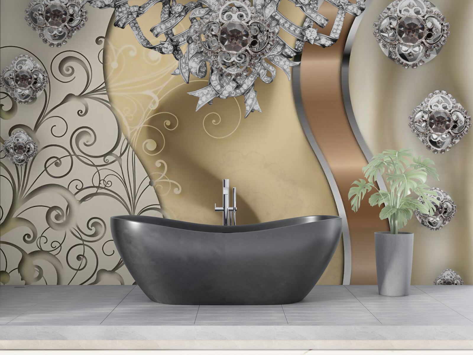 Fototapeta kwiaty wykonane ze srebra na złocie