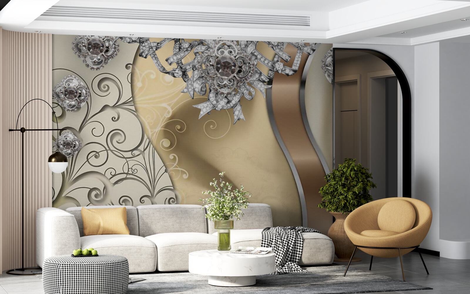 Fototapeta kwiaty wykonane ze srebra na złocie