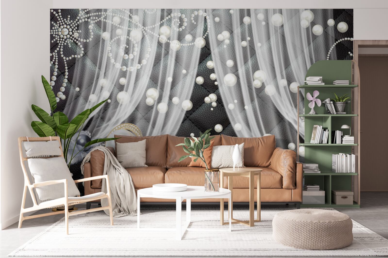 Fototapeta złote dekoracje i białe zasłony