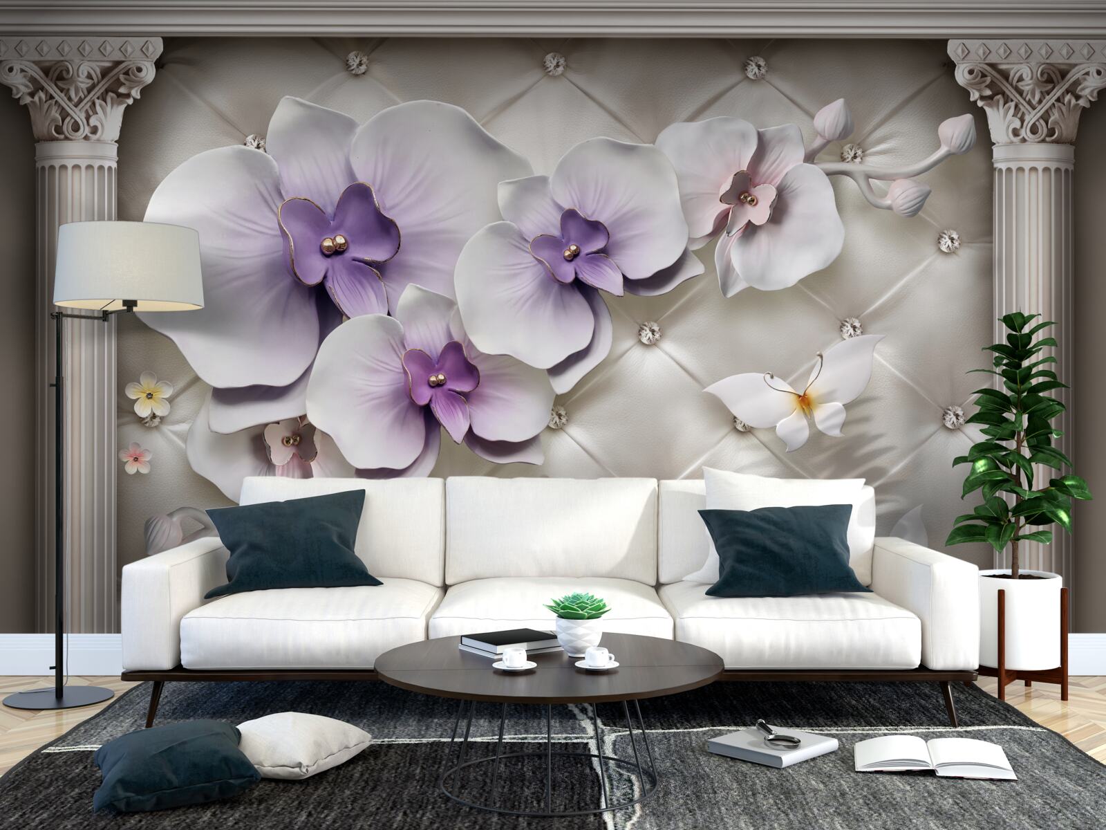 Fototapeta Śnieżnobiała orchidea ozdobiona złotem i perłami