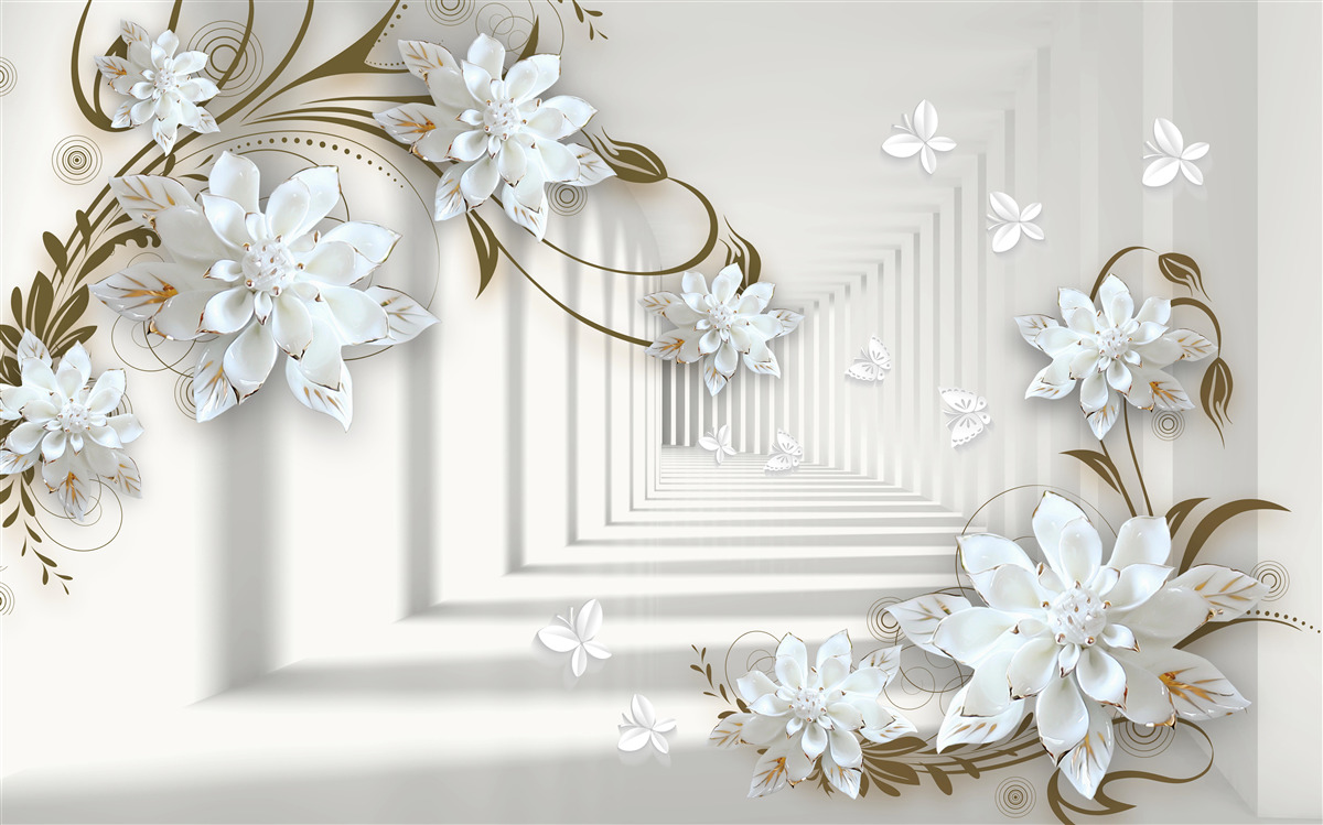 Fototapeta wzdłuż panoramy tunelu rozciągają się usiane złotem gałęzie magnolii