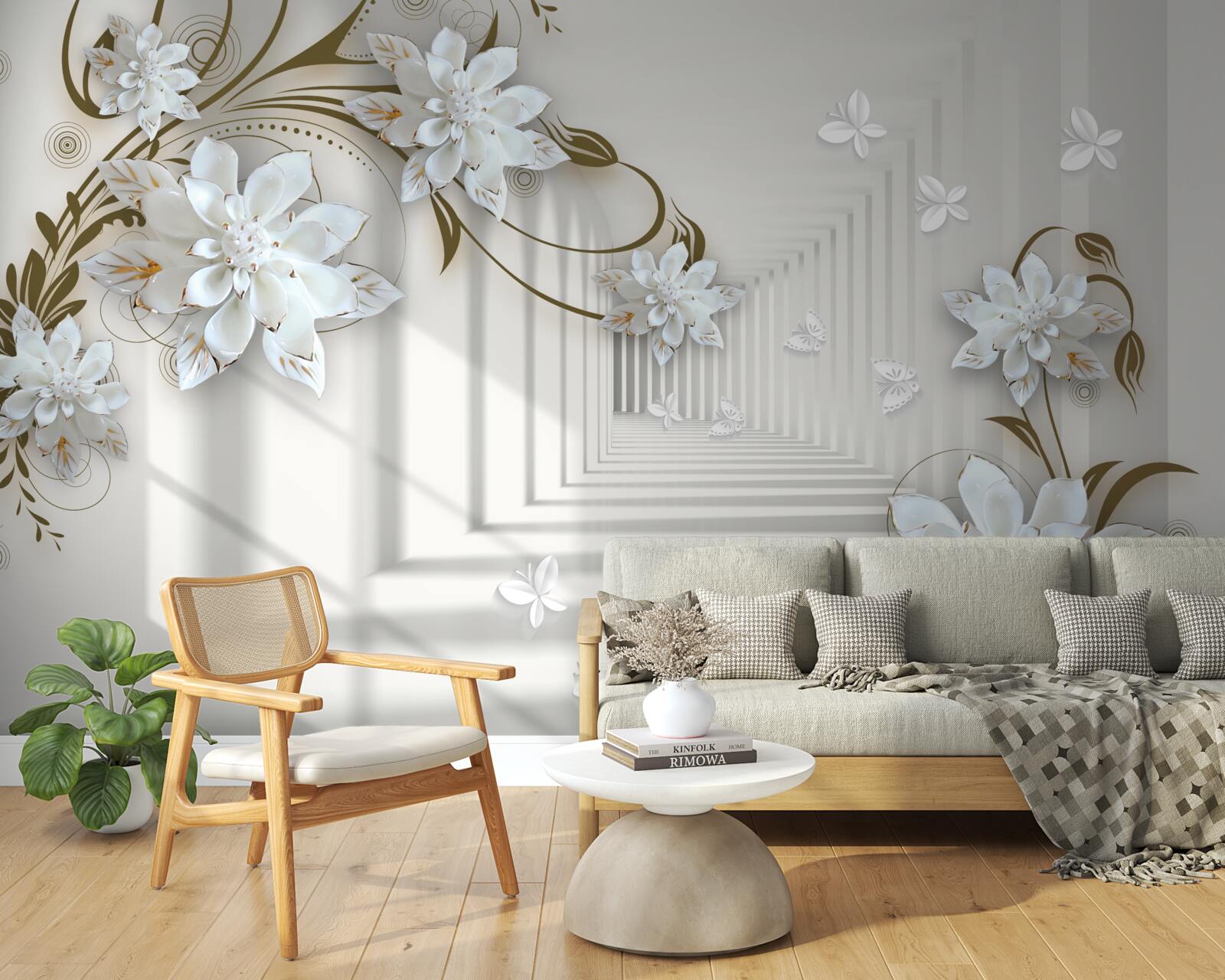 Fototapeta wzdłuż panoramy tunelu rozciągają się usiane złotem gałęzie magnolii