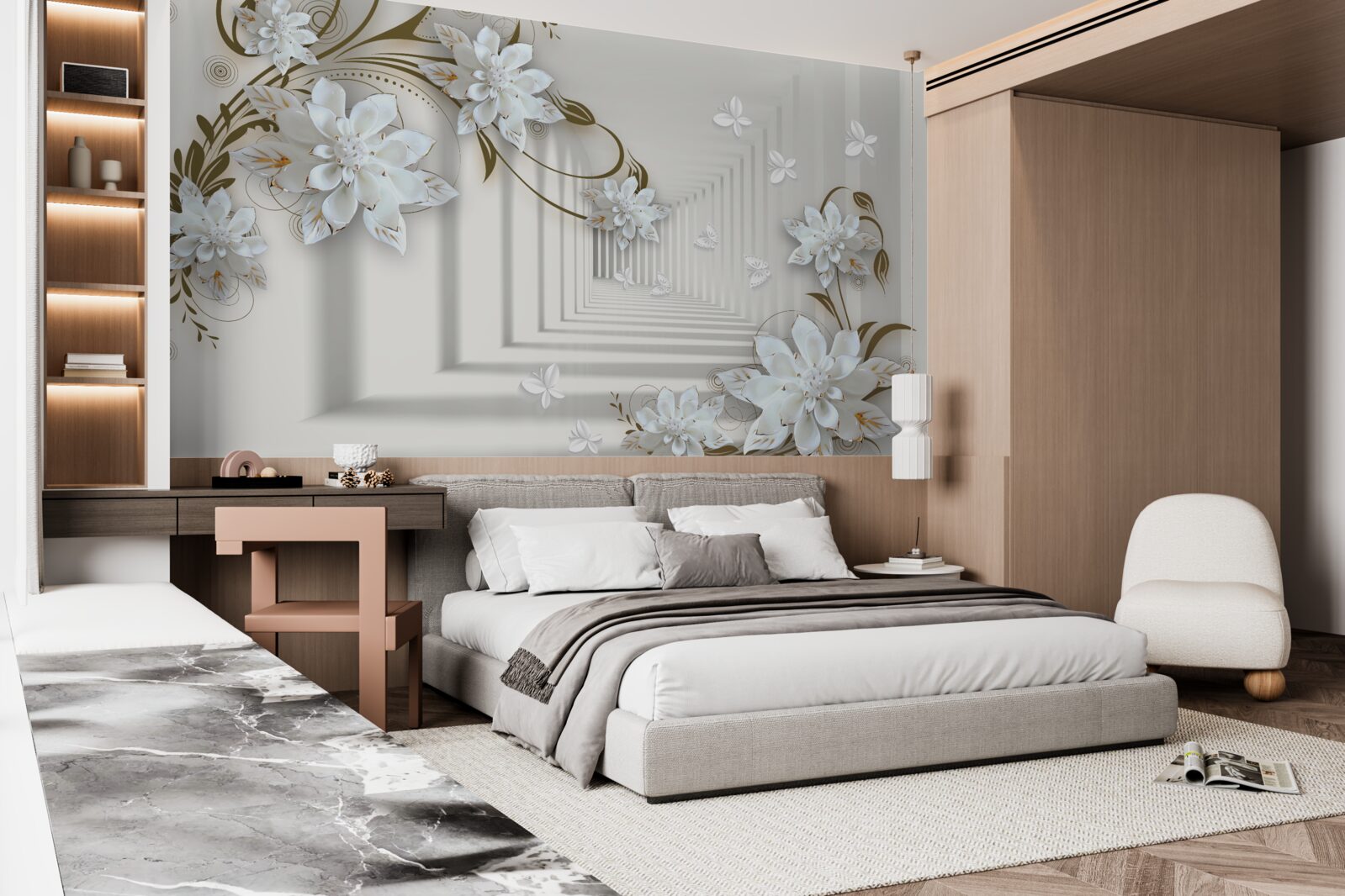 Fototapeta wzdłuż panoramy tunelu rozciągają się usiane złotem gałęzie magnolii