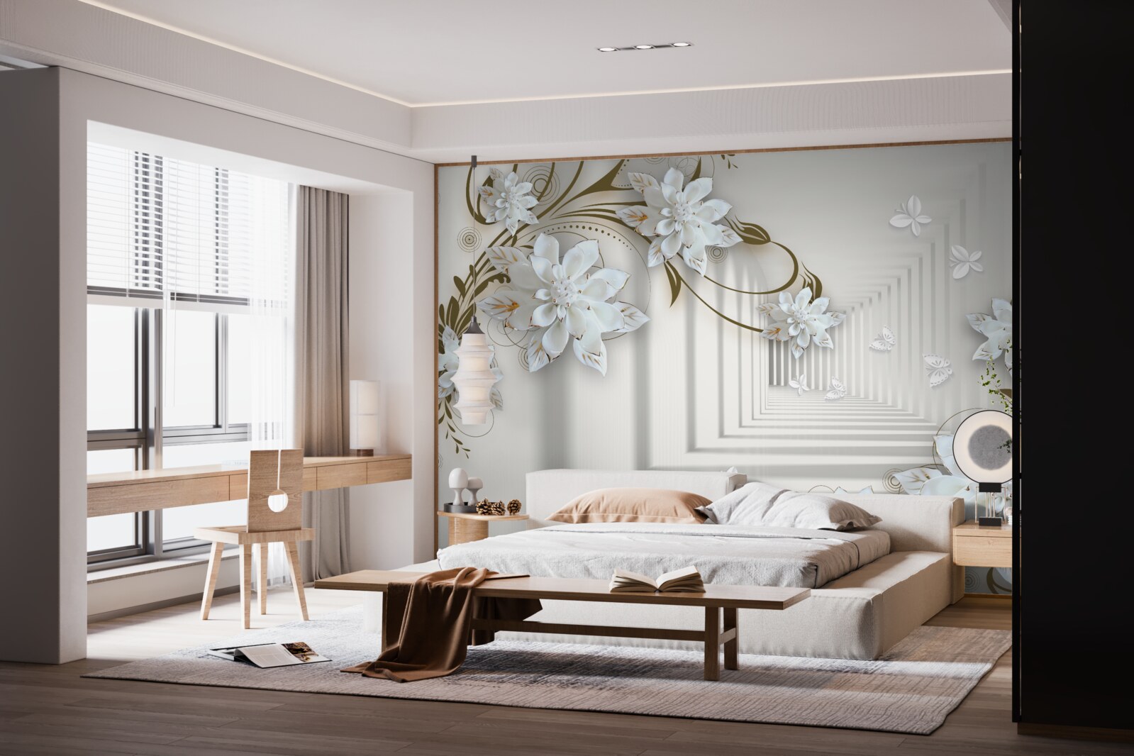 Fototapeta wzdłuż panoramy tunelu rozciągają się usiane złotem gałęzie magnolii