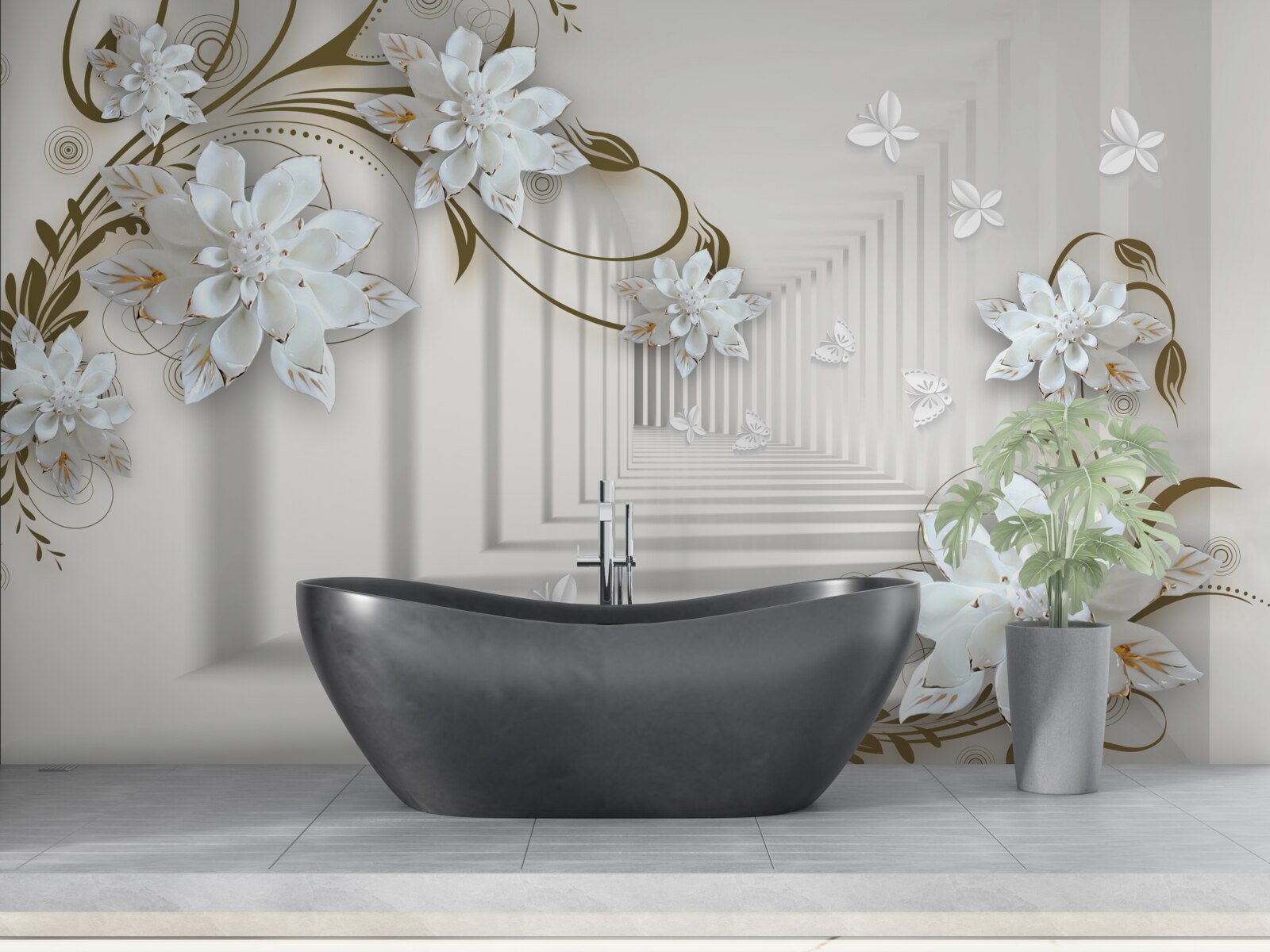 Fototapeta wzdłuż panoramy tunelu rozciągają się usiane złotem gałęzie magnolii