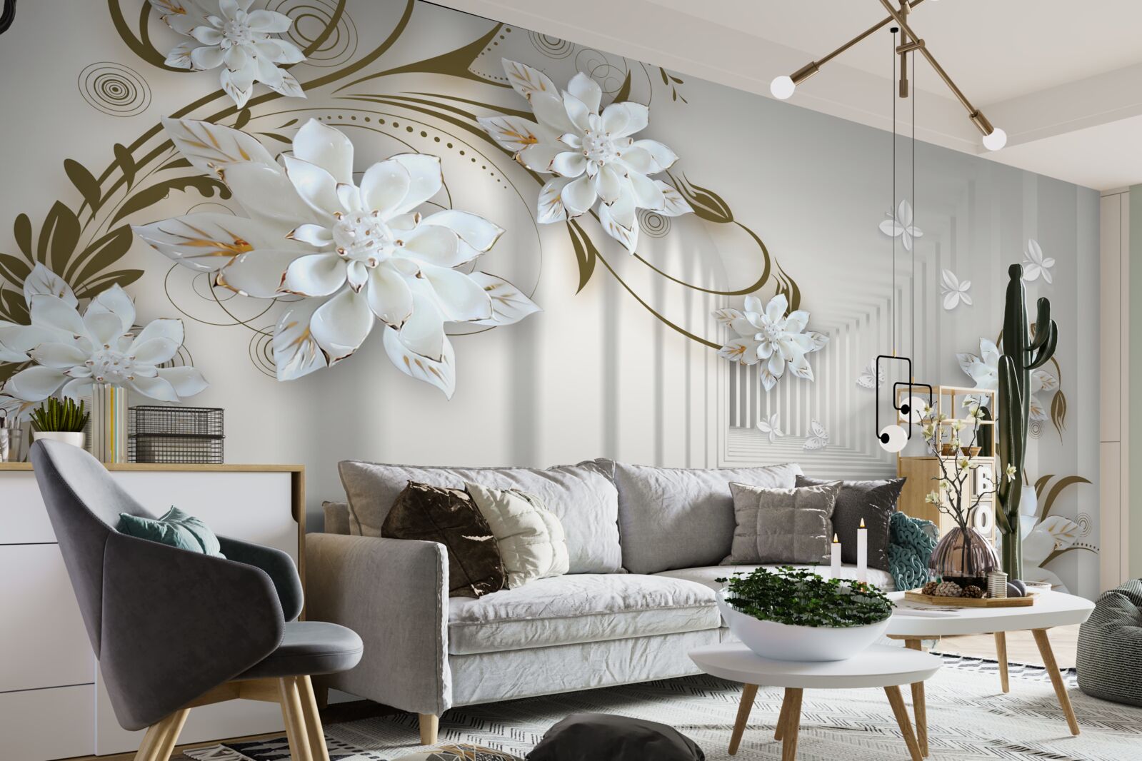 Fototapeta wzdłuż panoramy tunelu rozciągają się usiane złotem gałęzie magnolii