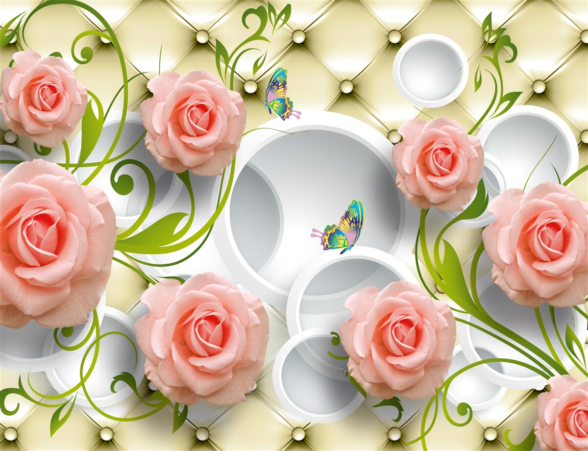 Fototapeta na beżowym tle na gałązce znajduje się różowa róża