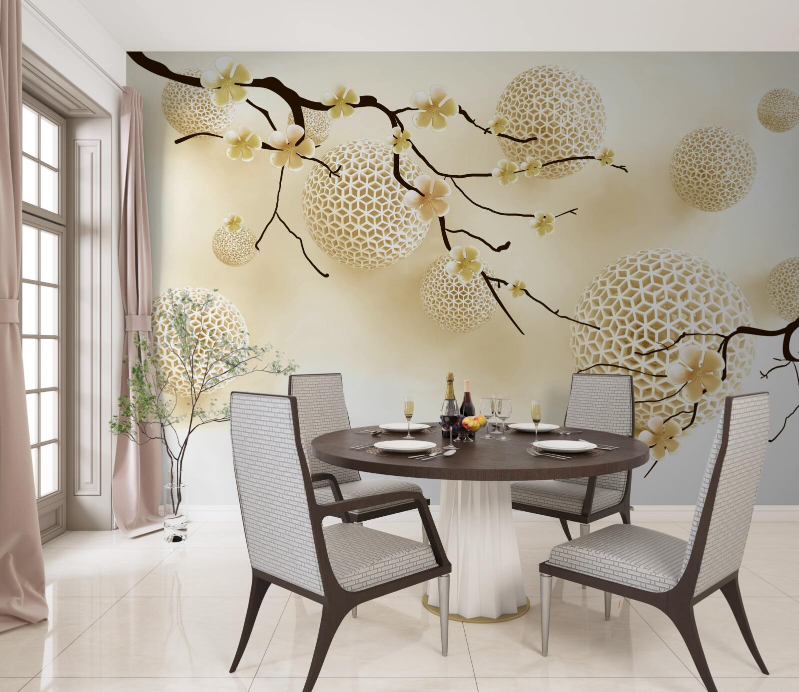 Fototapeta pąki na gałęziach i złote kule