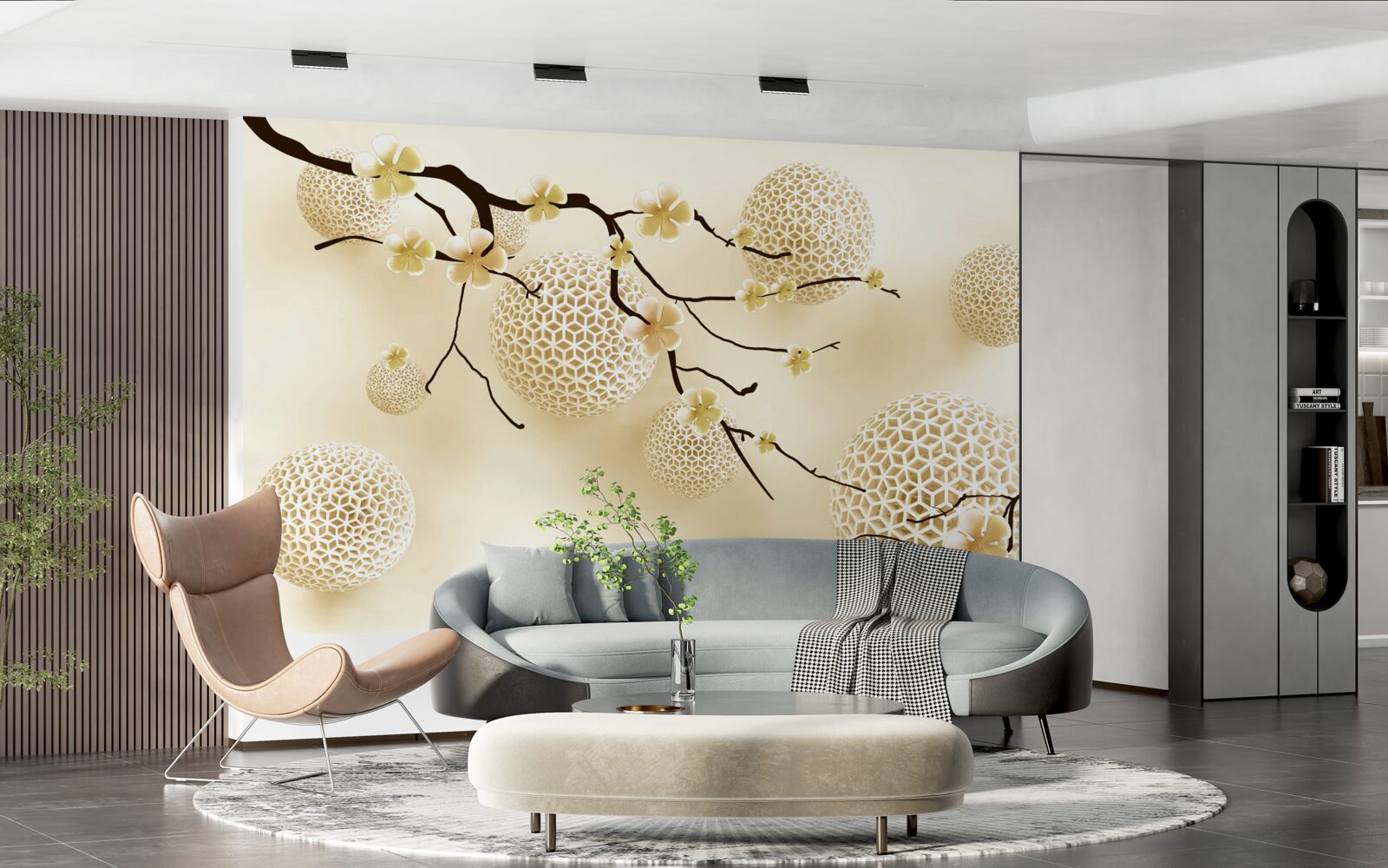 Fototapeta pąki na gałęziach i złote kule