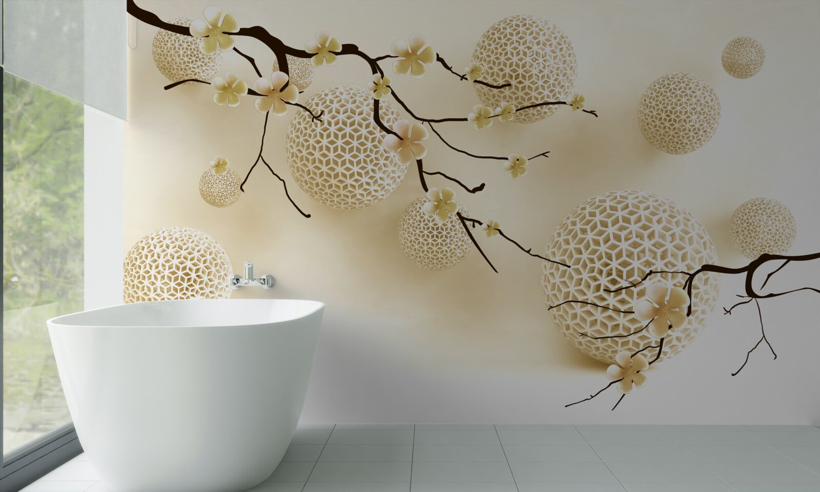 Fototapeta pąki na gałęziach i złote kule