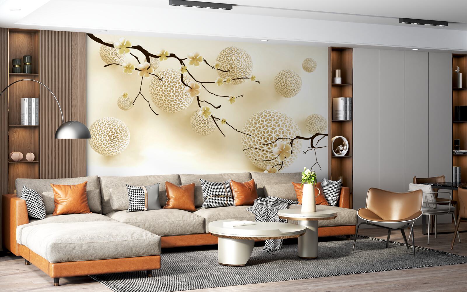 Fototapeta pąki na gałęziach i złote kule