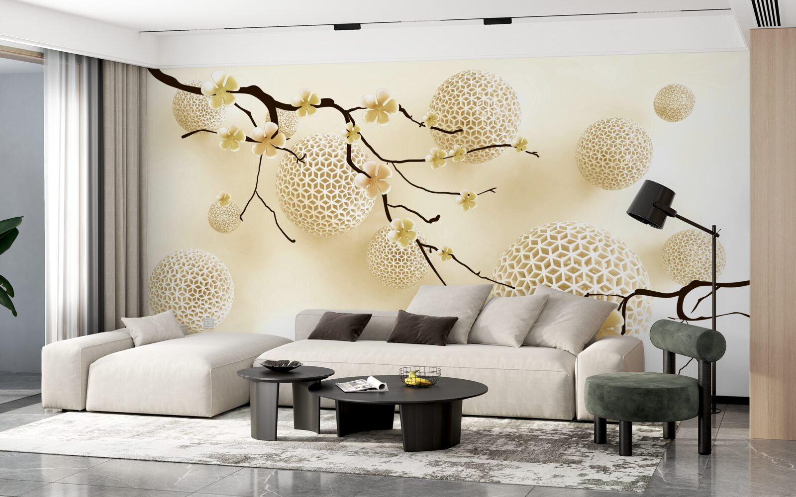 Fototapeta pąki na gałęziach i złote kule