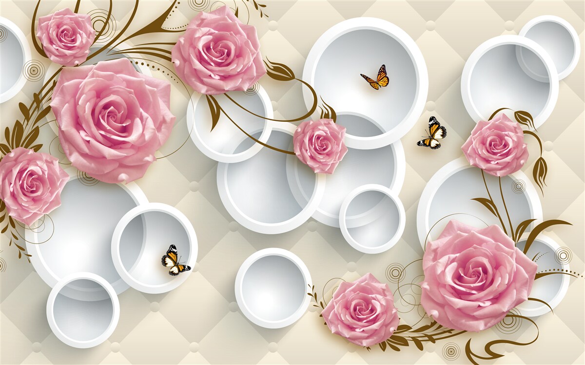 Fototapeta na geometrycznym tle delikatna róża w różowym krzaku