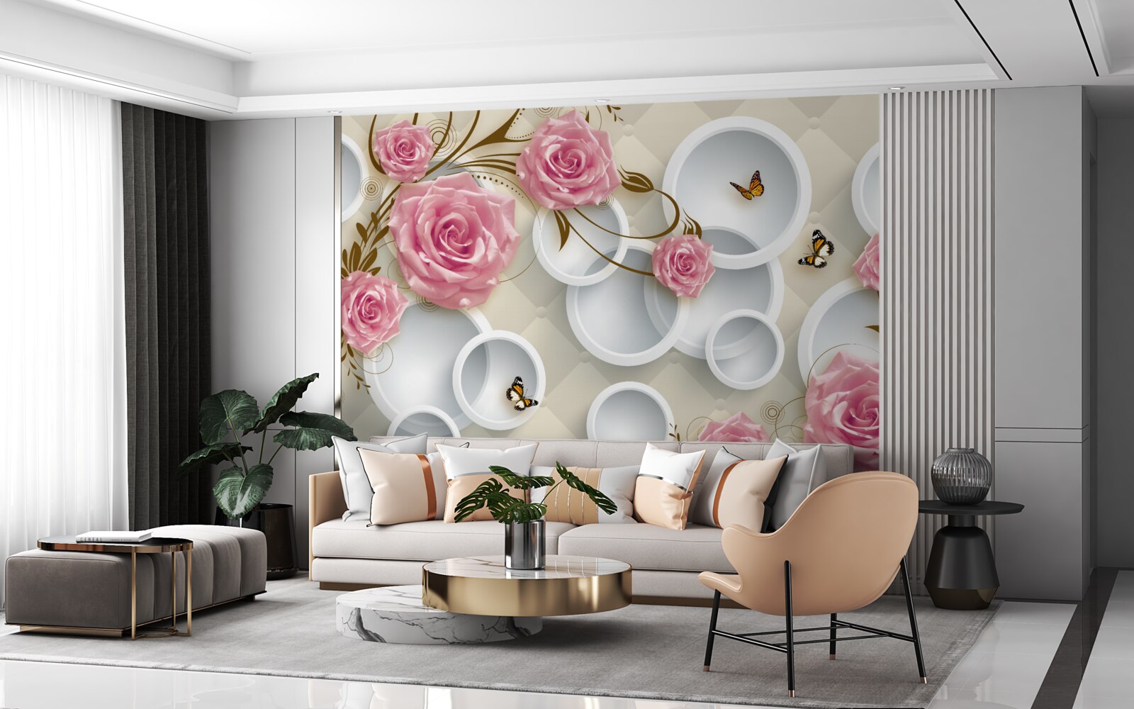 Fototapeta na geometrycznym tle delikatna róża w różowym krzaku