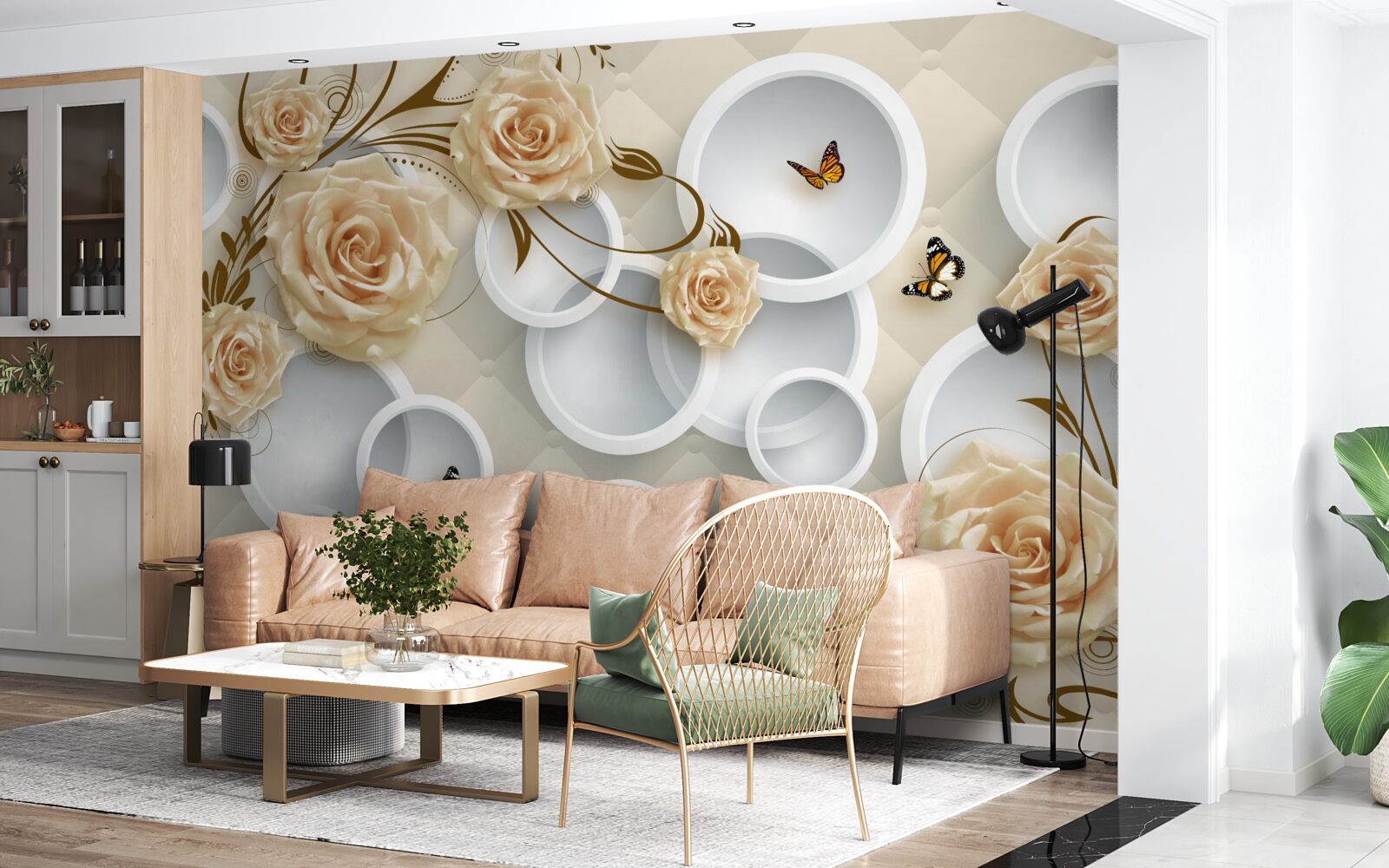 Fototapeta gałązki z różowego brązu z fantazyjną złotą dekoracją