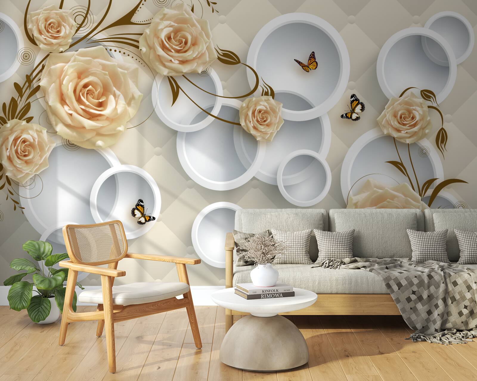 Fototapeta gałązki z różowego brązu z fantazyjną złotą dekoracją