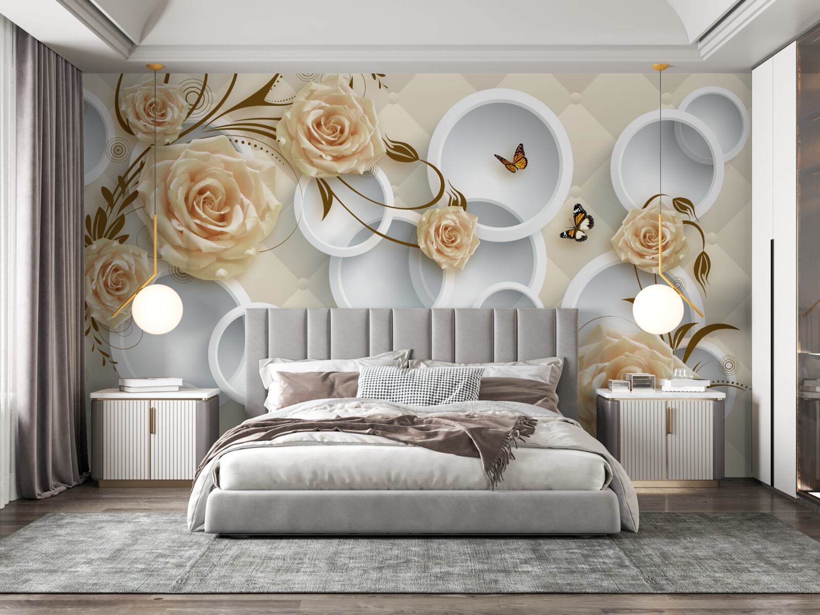 Fototapeta gałązki z różowego brązu z fantazyjną złotą dekoracją