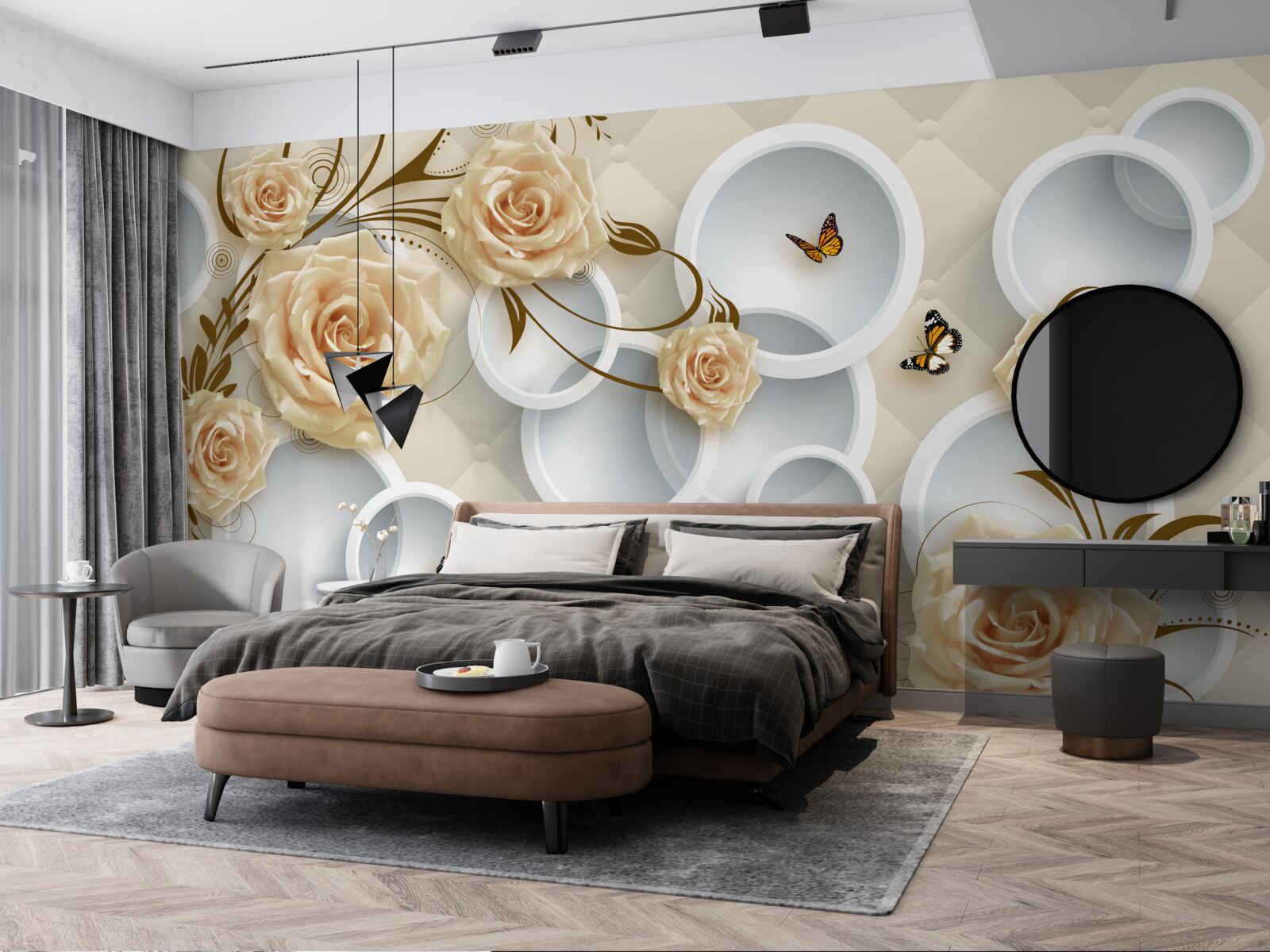 Fototapeta gałązki z różowego brązu z fantazyjną złotą dekoracją