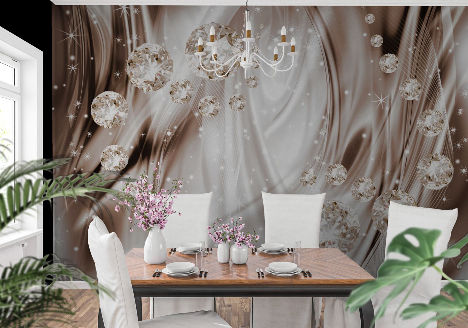 Fototapeta brązowy jedwab ze złotymi dodatkami