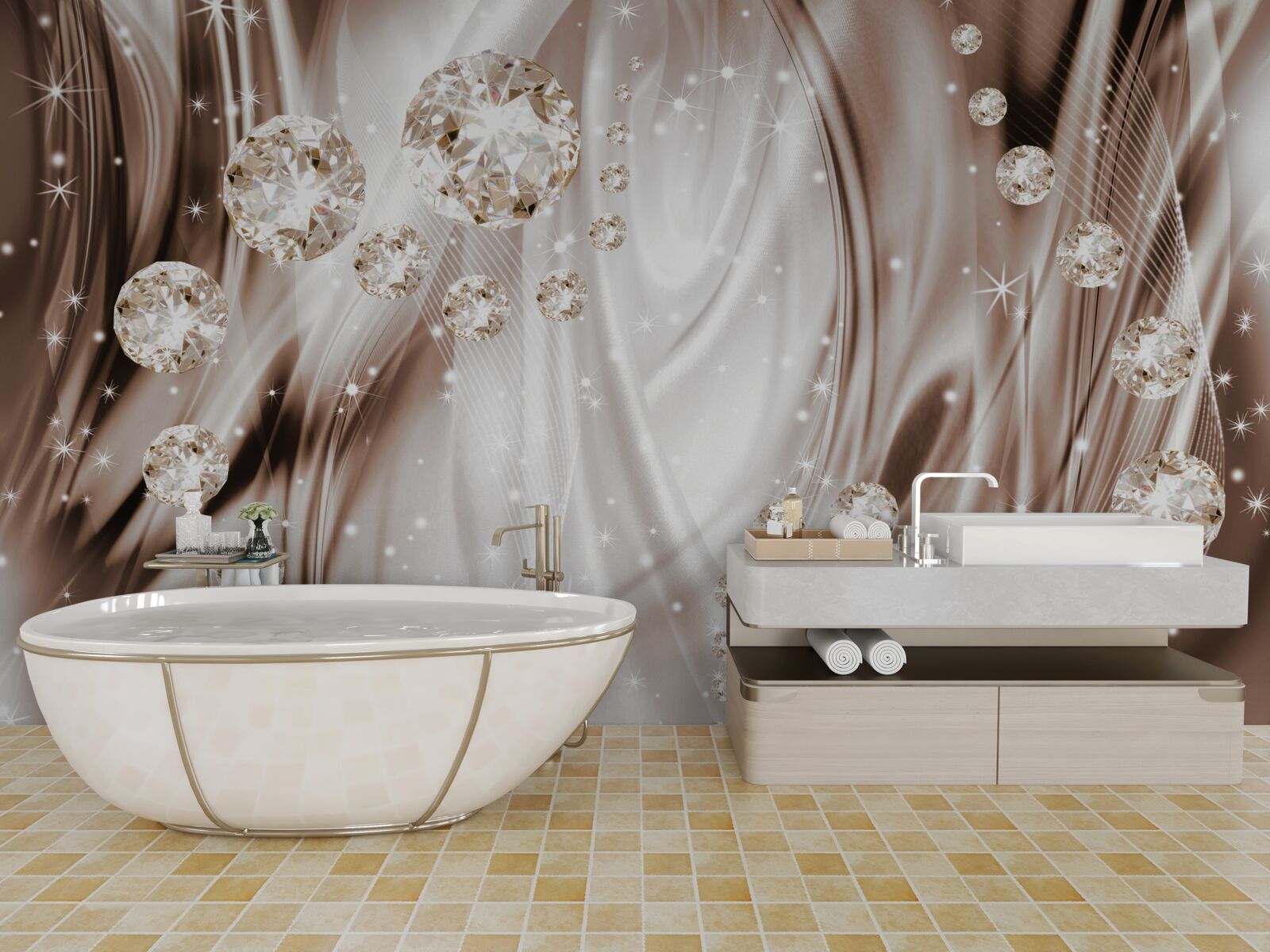 Fototapeta brązowy jedwab ze złotymi dodatkami