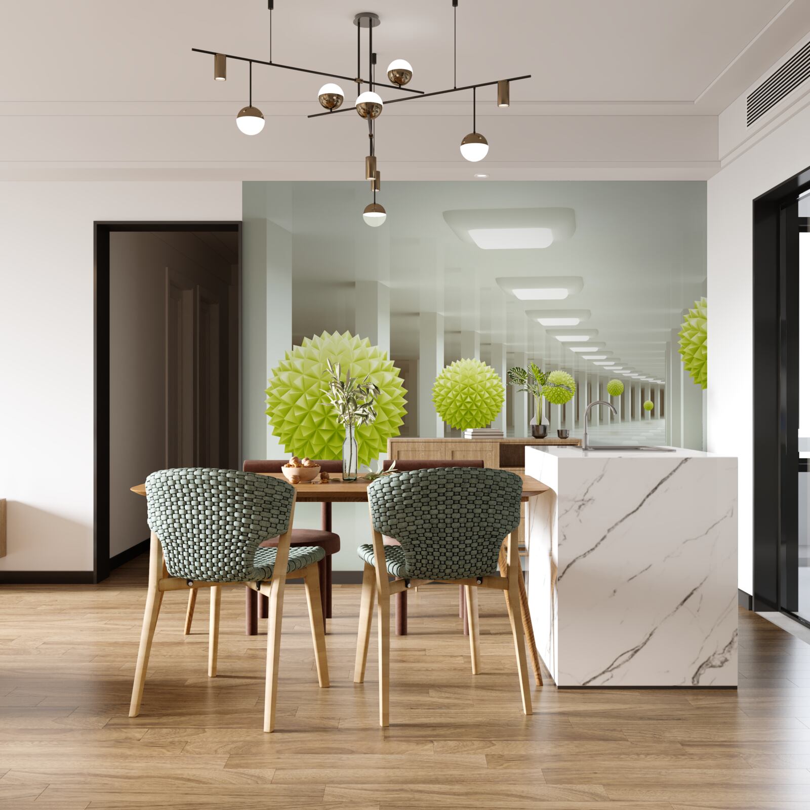 Fototapeta tunel w perspektywie otoczony żółtymi kulkami