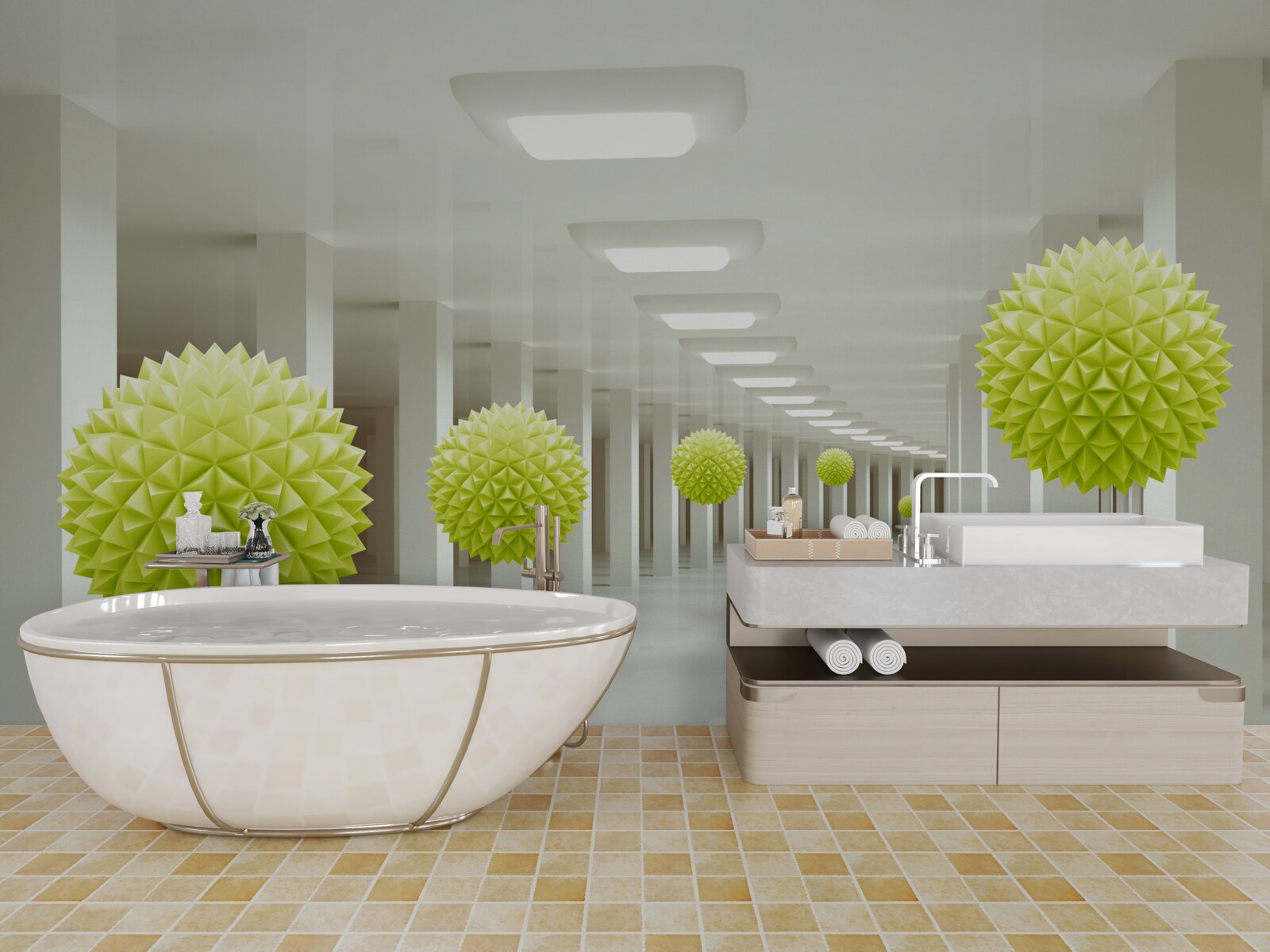 Fototapeta tunel w perspektywie otoczony żółtymi kulkami