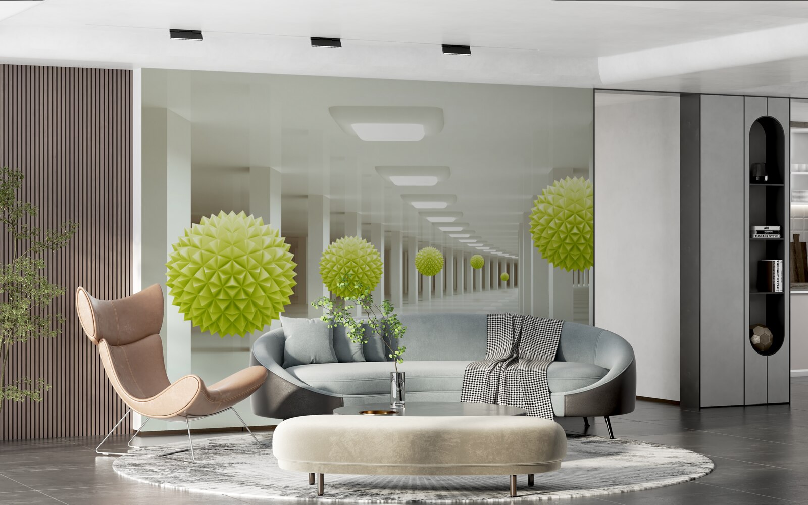 Fototapeta tunel w perspektywie otoczony żółtymi kulkami