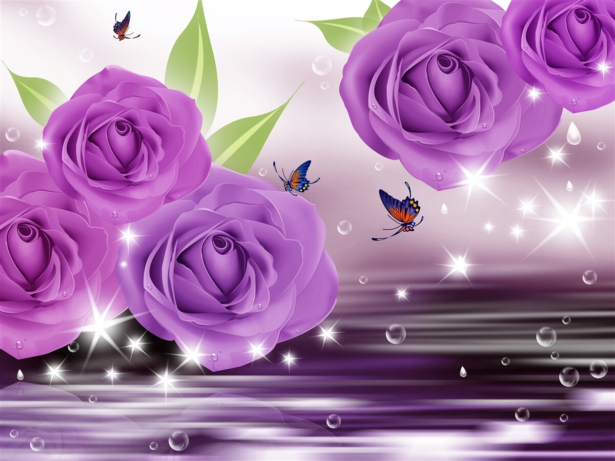 Fototapeta motyle i róże mają kolor ciemnofioletowego bzu