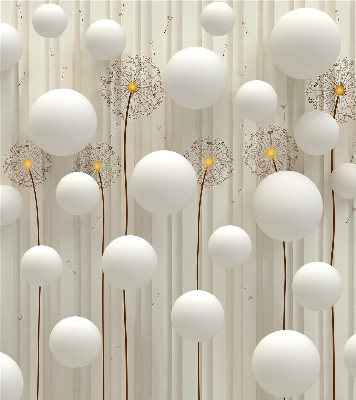 Fototapeta mniszek lekarski i białe kulki latające w niebo