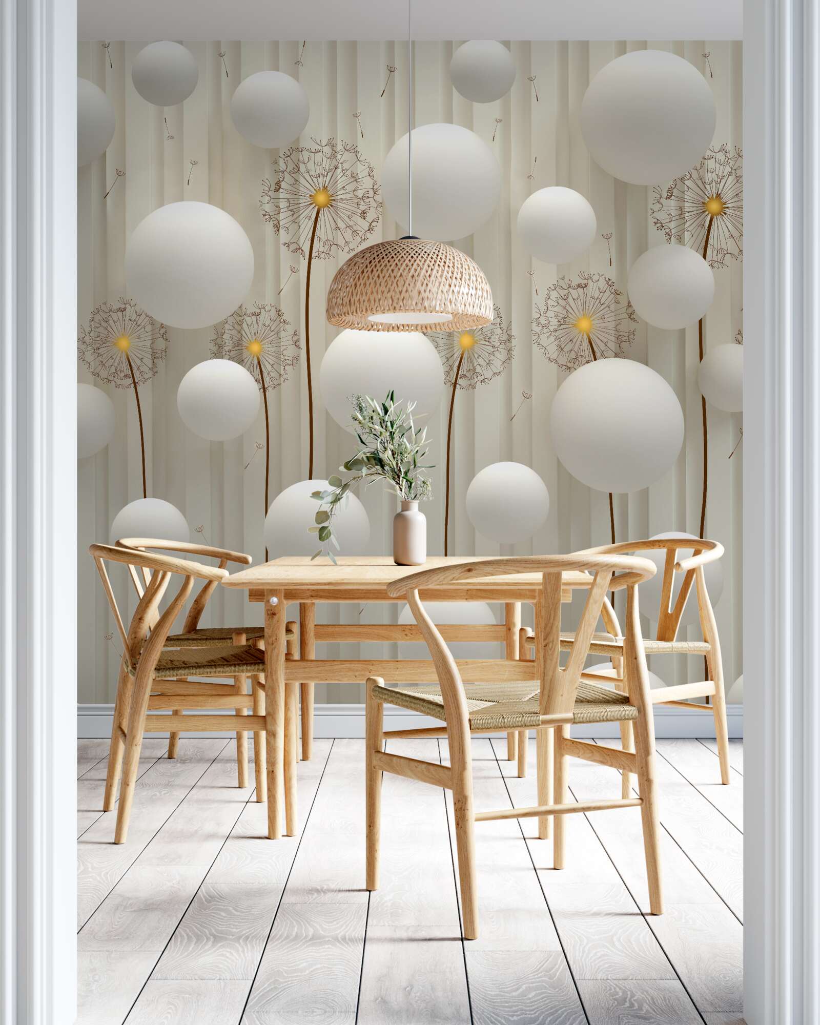 Fototapeta mniszek lekarski i białe kulki latające w niebo