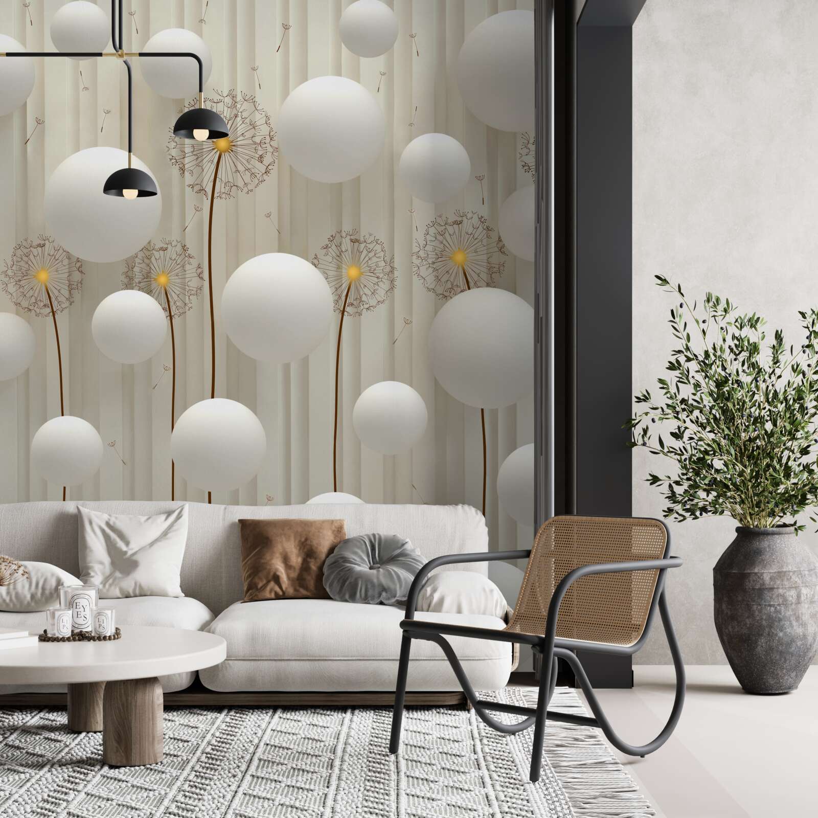 Fototapeta mniszek lekarski i białe kulki latające w niebo