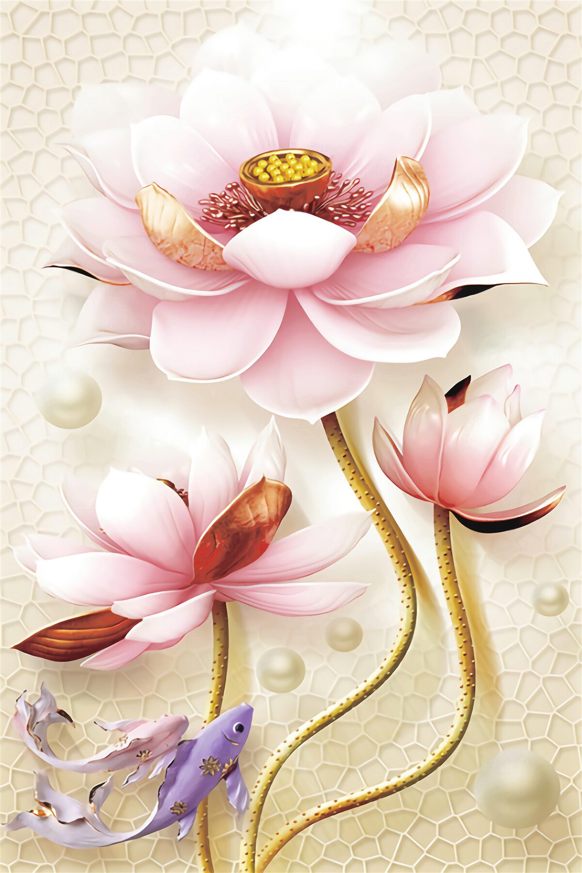 Fototapeta dwie ryby w pobliżu lotosów