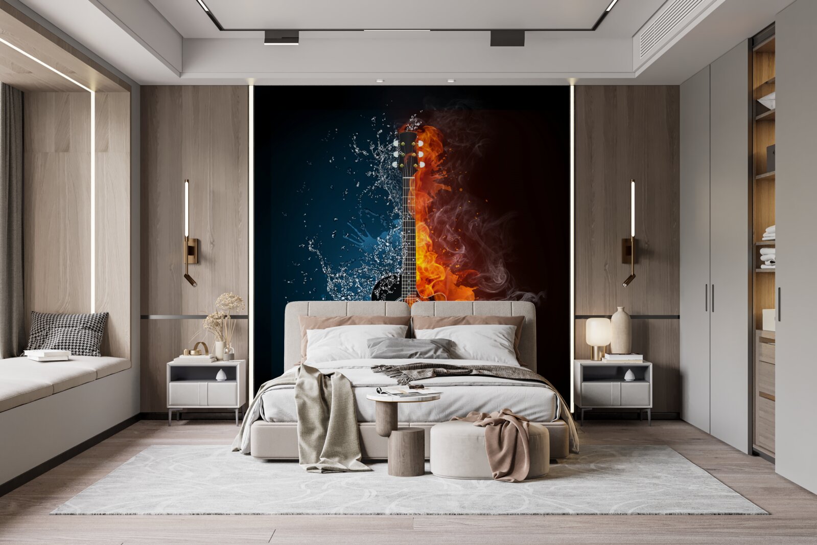 Fototapeta woda i ogień otaczają gitarę