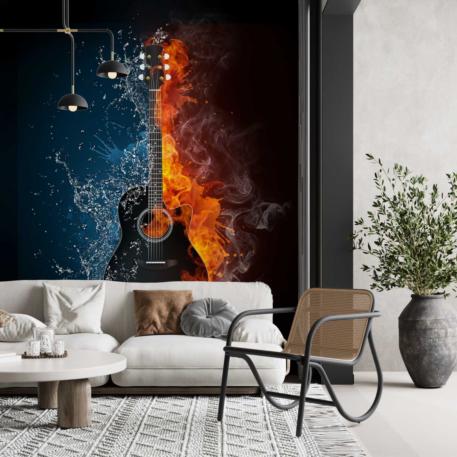 Fototapeta woda i ogień otaczają gitarę