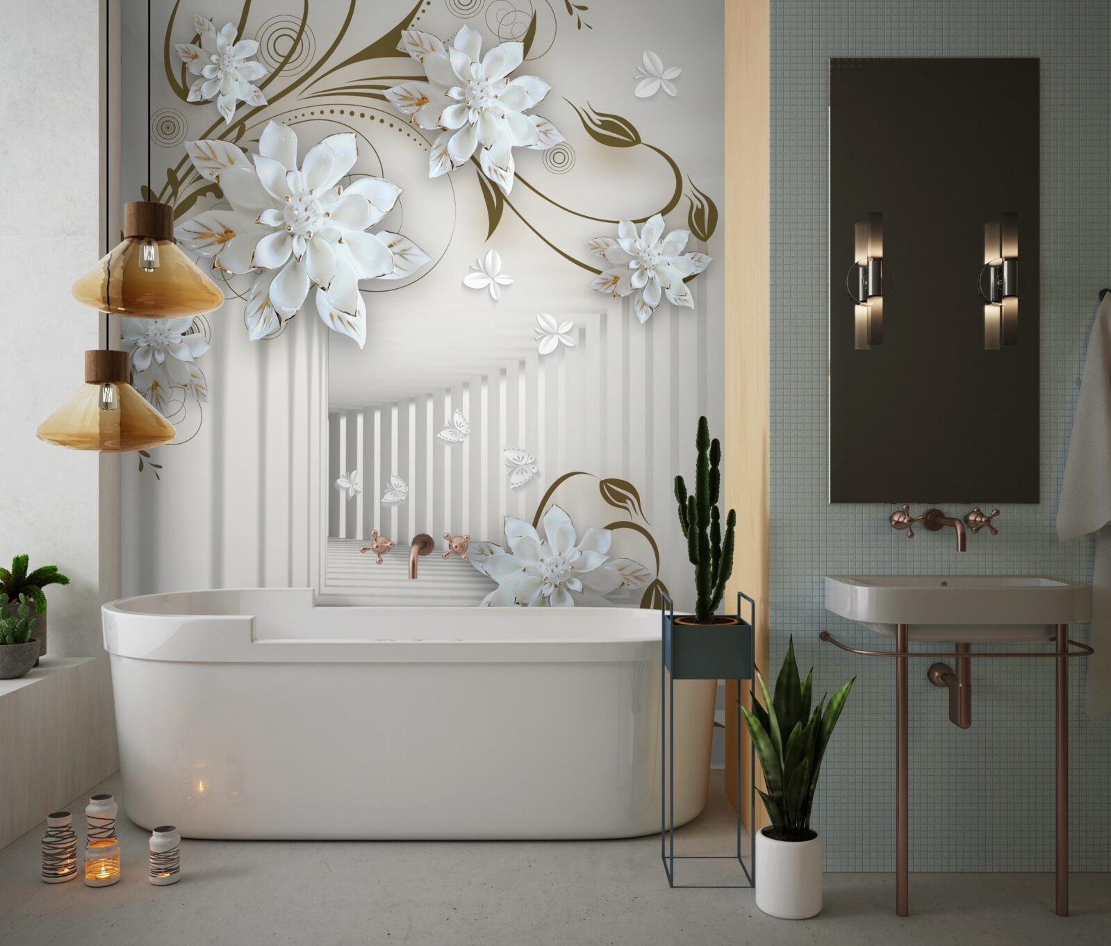 Fototapeta niekończący się korytarz i blady lotos