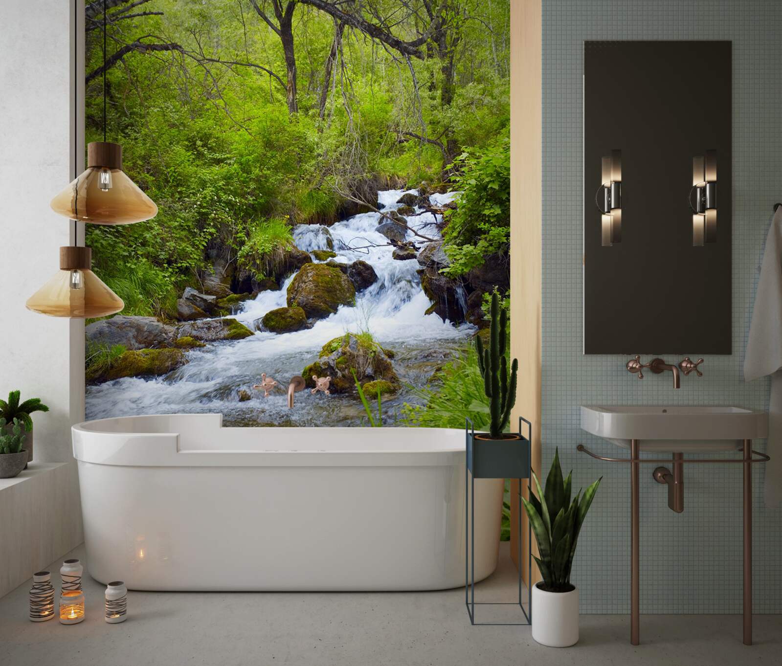 Fototapeta wodospad płynący wściekle po środku lasu