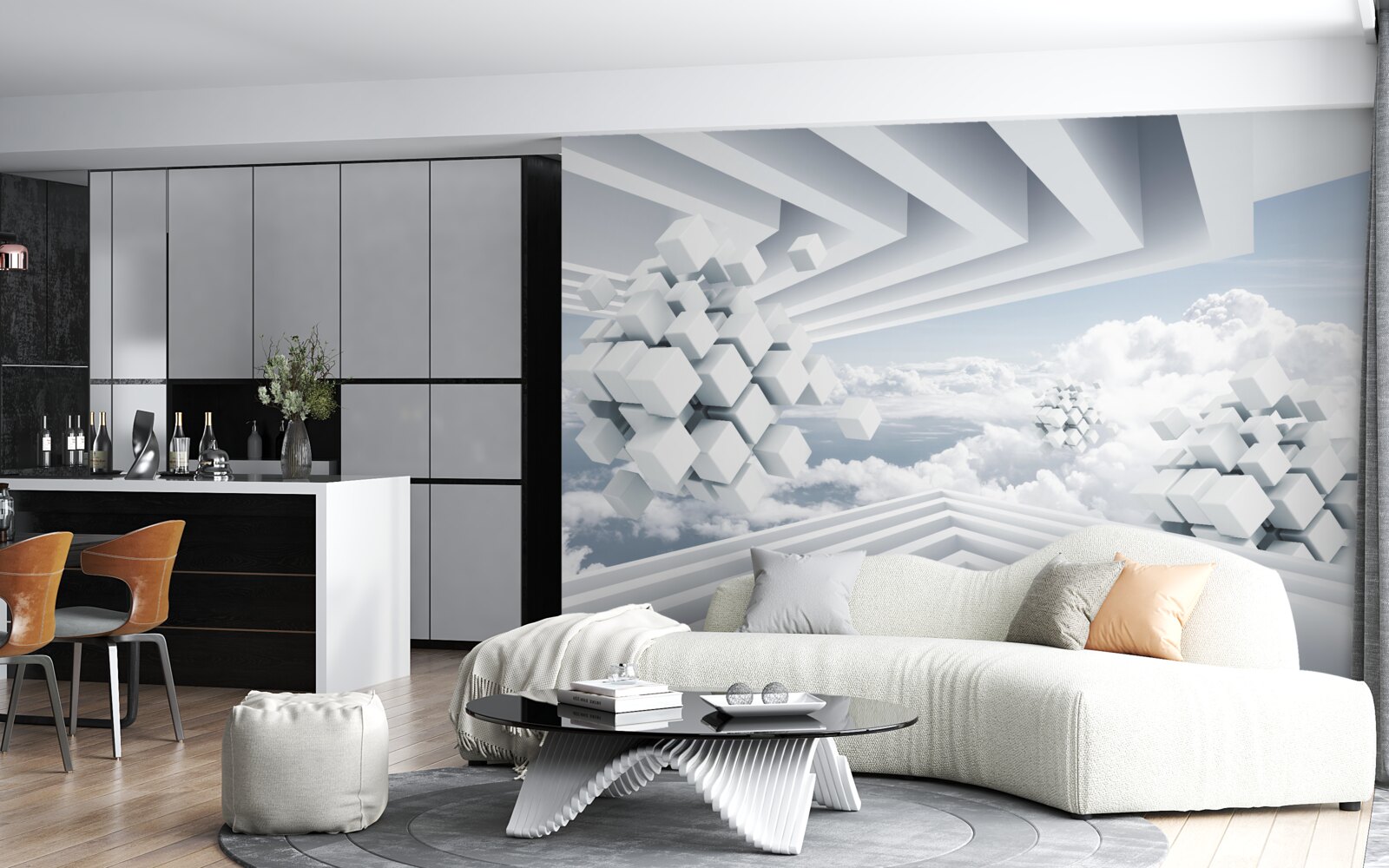 Fototapeta geometryczna interpretacja błękitnego nieba i pięknych białych chmur