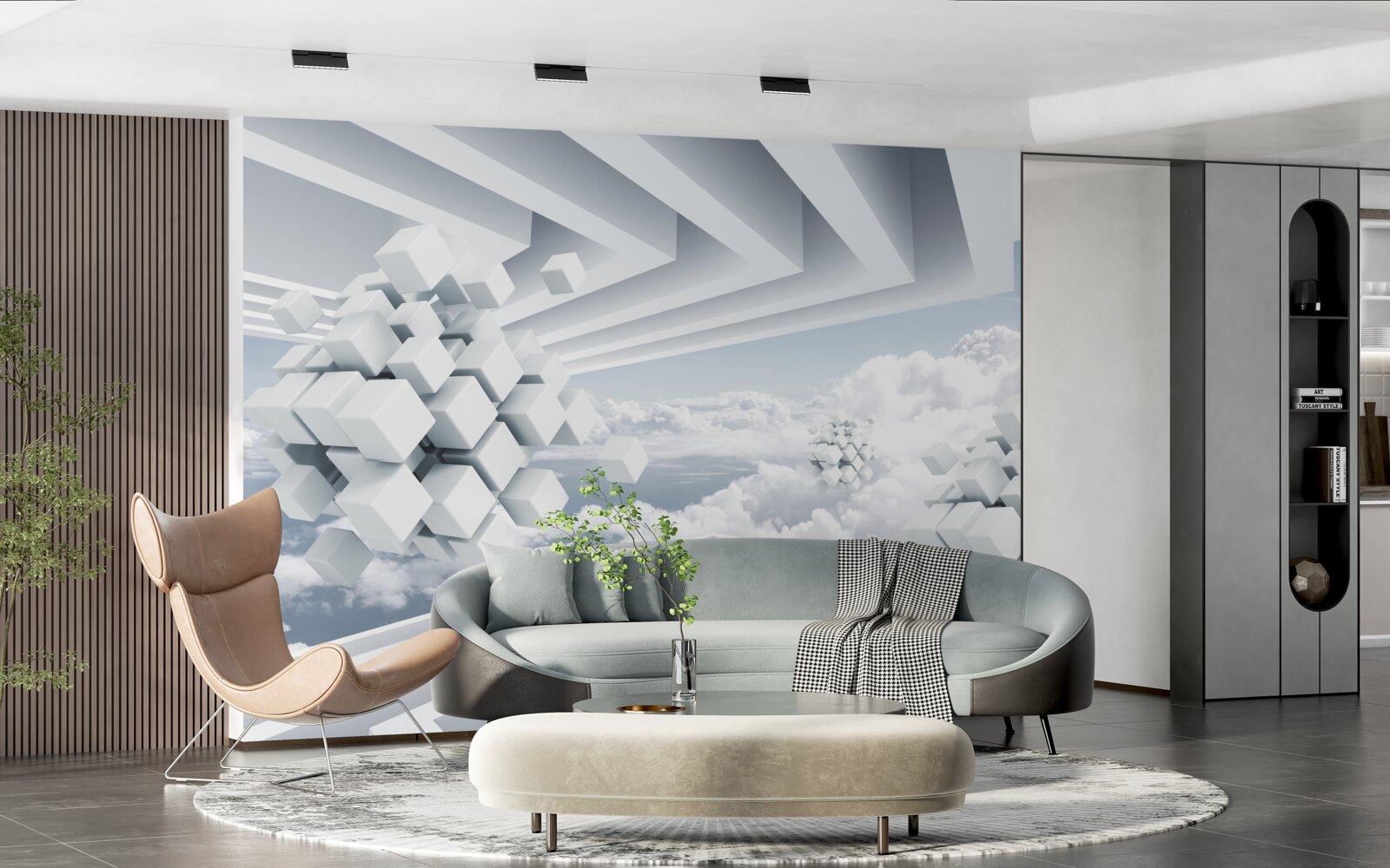 Fototapeta geometryczna interpretacja błękitnego nieba i pięknych białych chmur