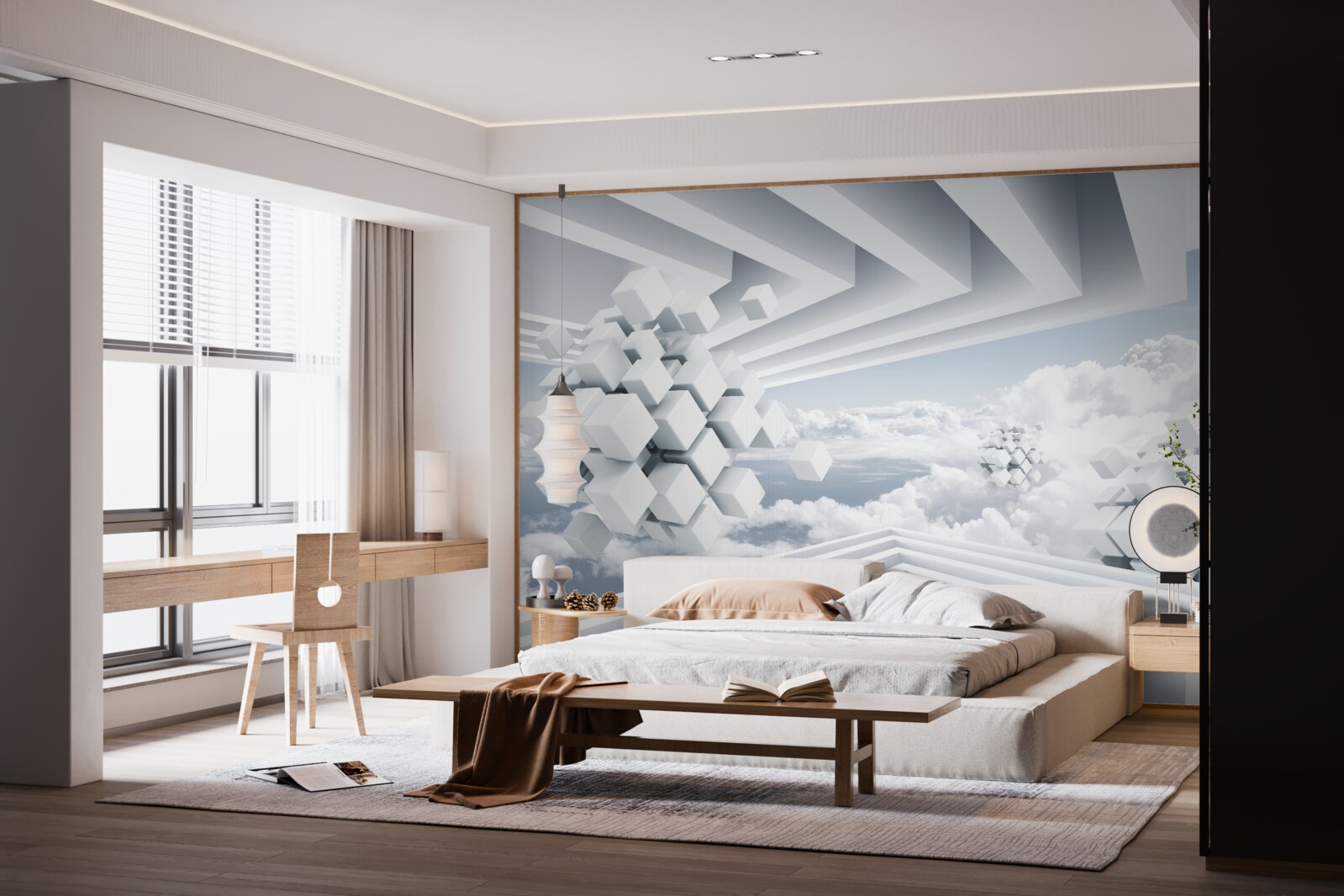 Fototapeta geometryczna interpretacja błękitnego nieba i pięknych białych chmur