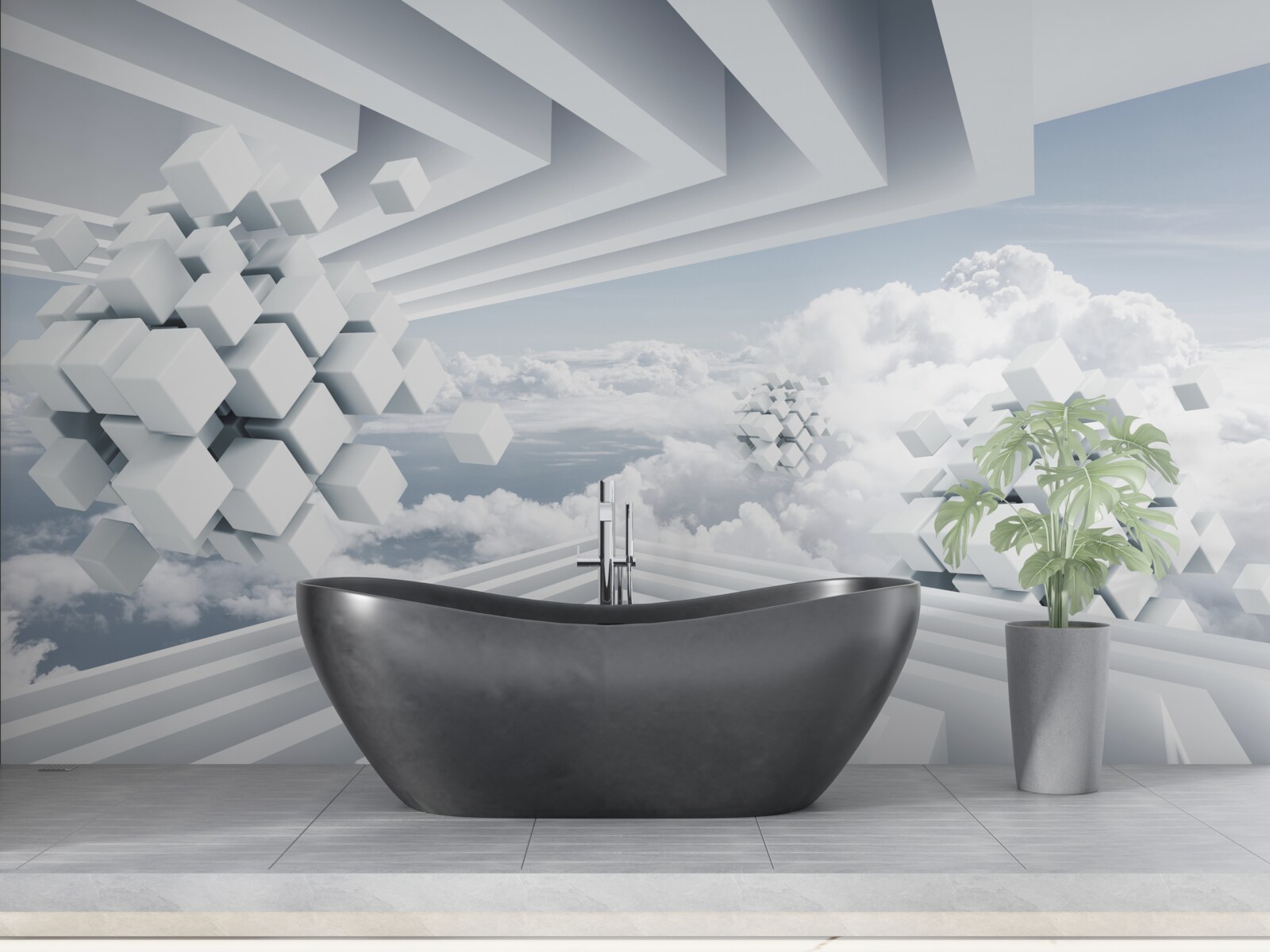 Fototapeta geometryczna interpretacja błękitnego nieba i pięknych białych chmur