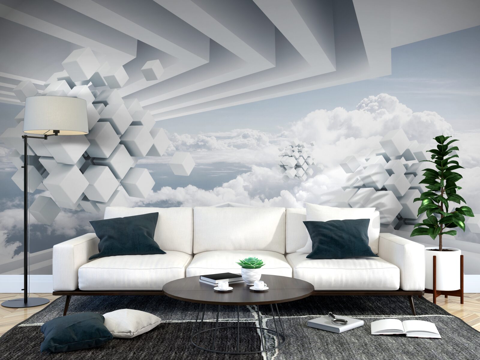 Fototapeta geometryczna interpretacja błękitnego nieba i pięknych białych chmur